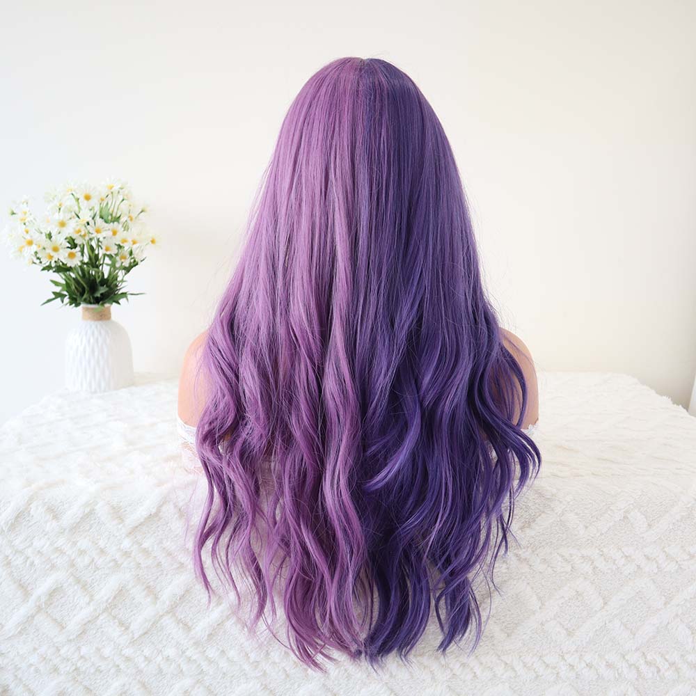 Elena Purple Long Wave Wig with Bangs