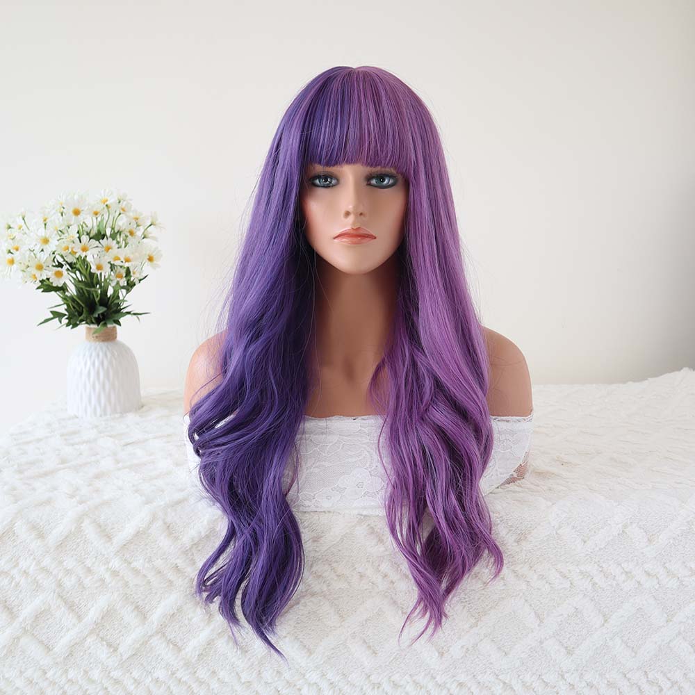 Elena Purple Long Wave Wig with Bangs