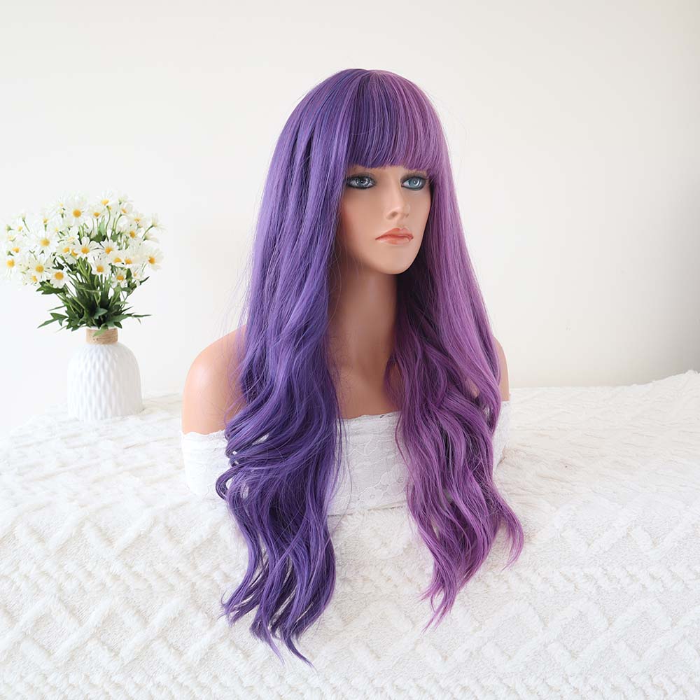 Elena Purple Long Wave Wig with Bangs