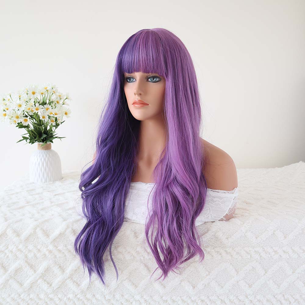 Elena Purple Long Wave Wig with Bangs