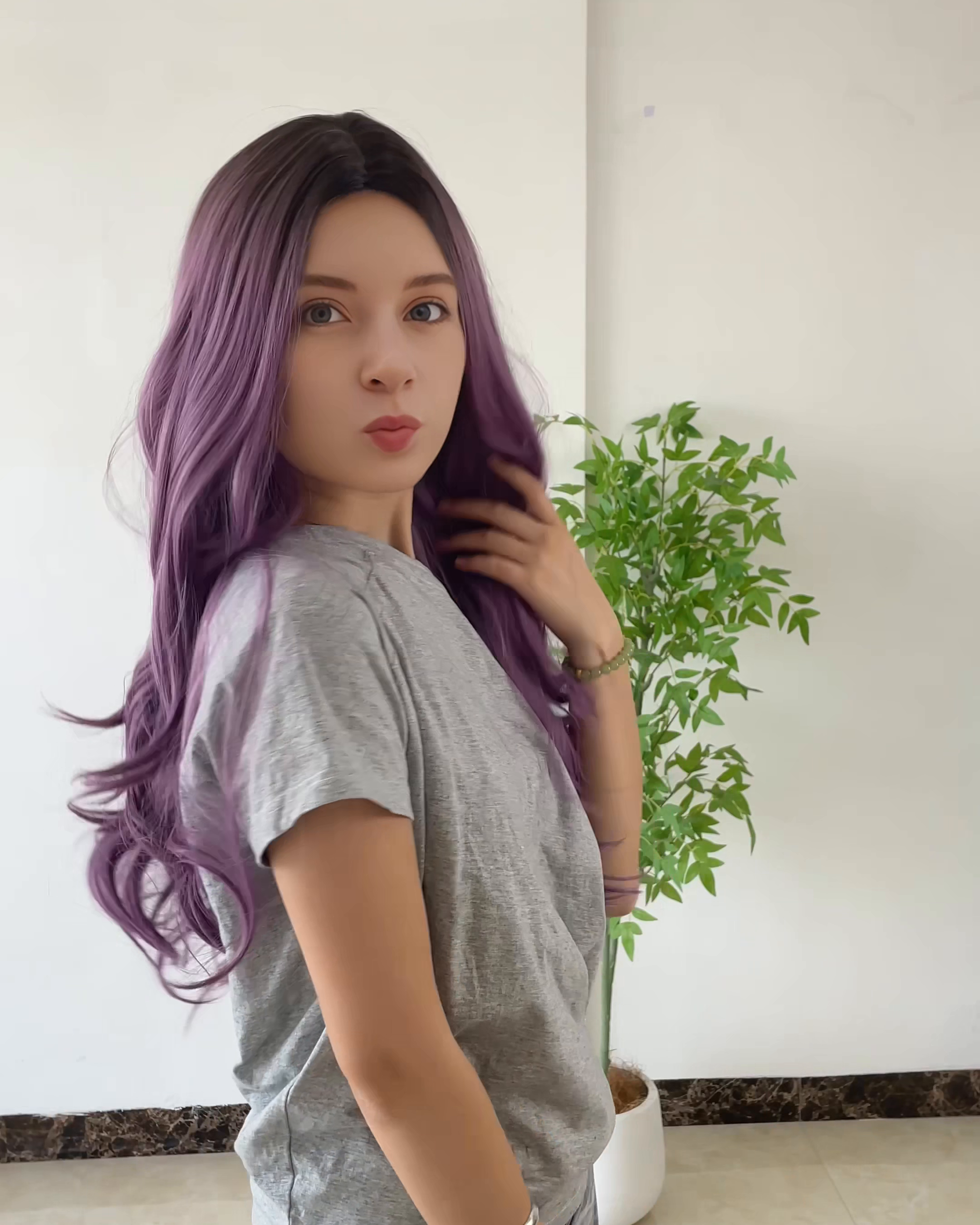 Purple Ombre Long Wavy Synthetic Wig