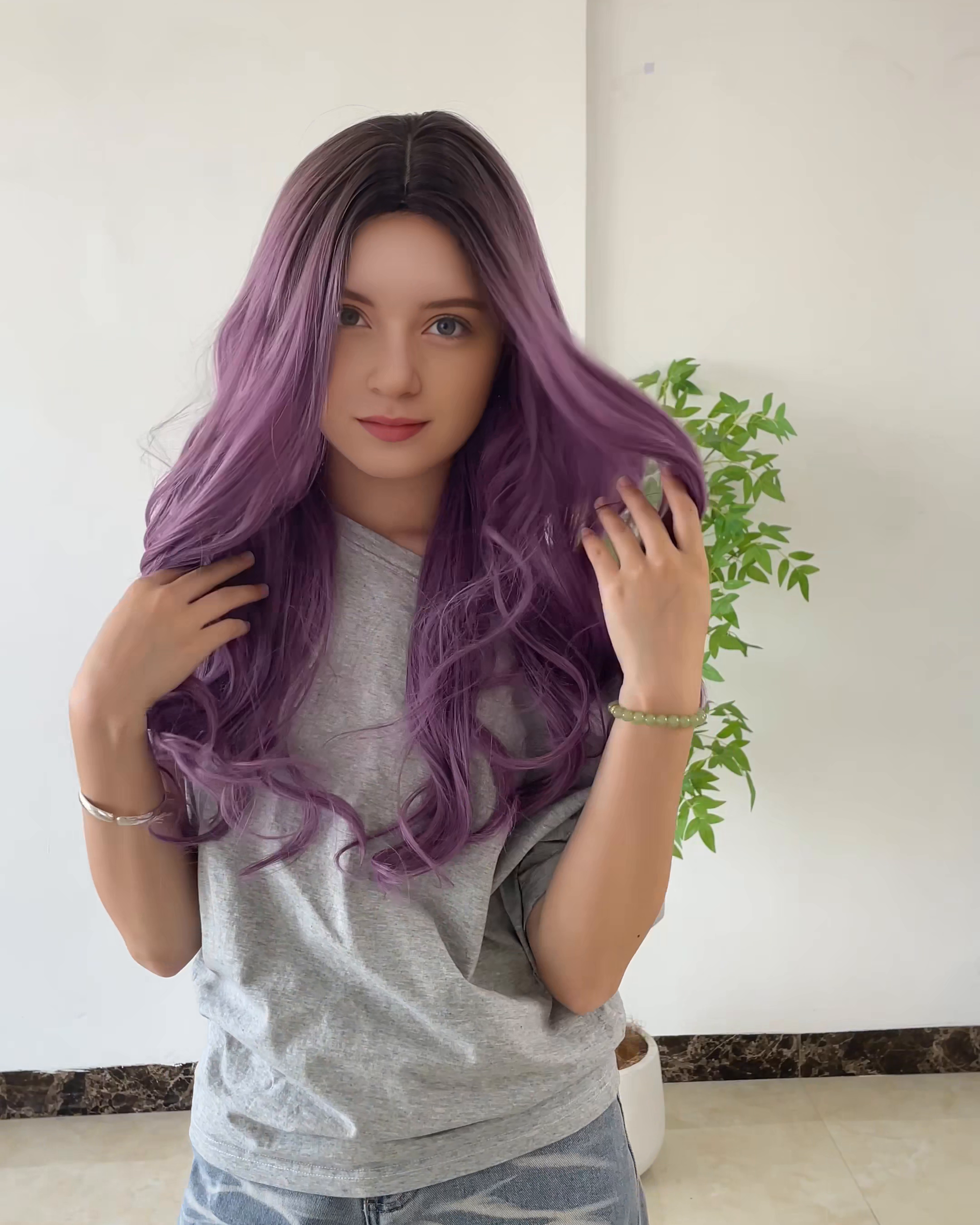 Purple Ombre Long Wavy Synthetic Wig