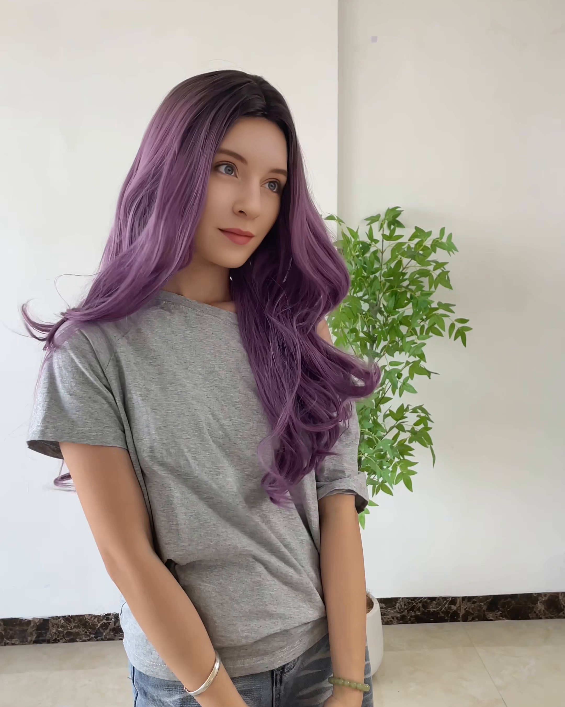 Purple Ombre Long Wavy Synthetic Wig