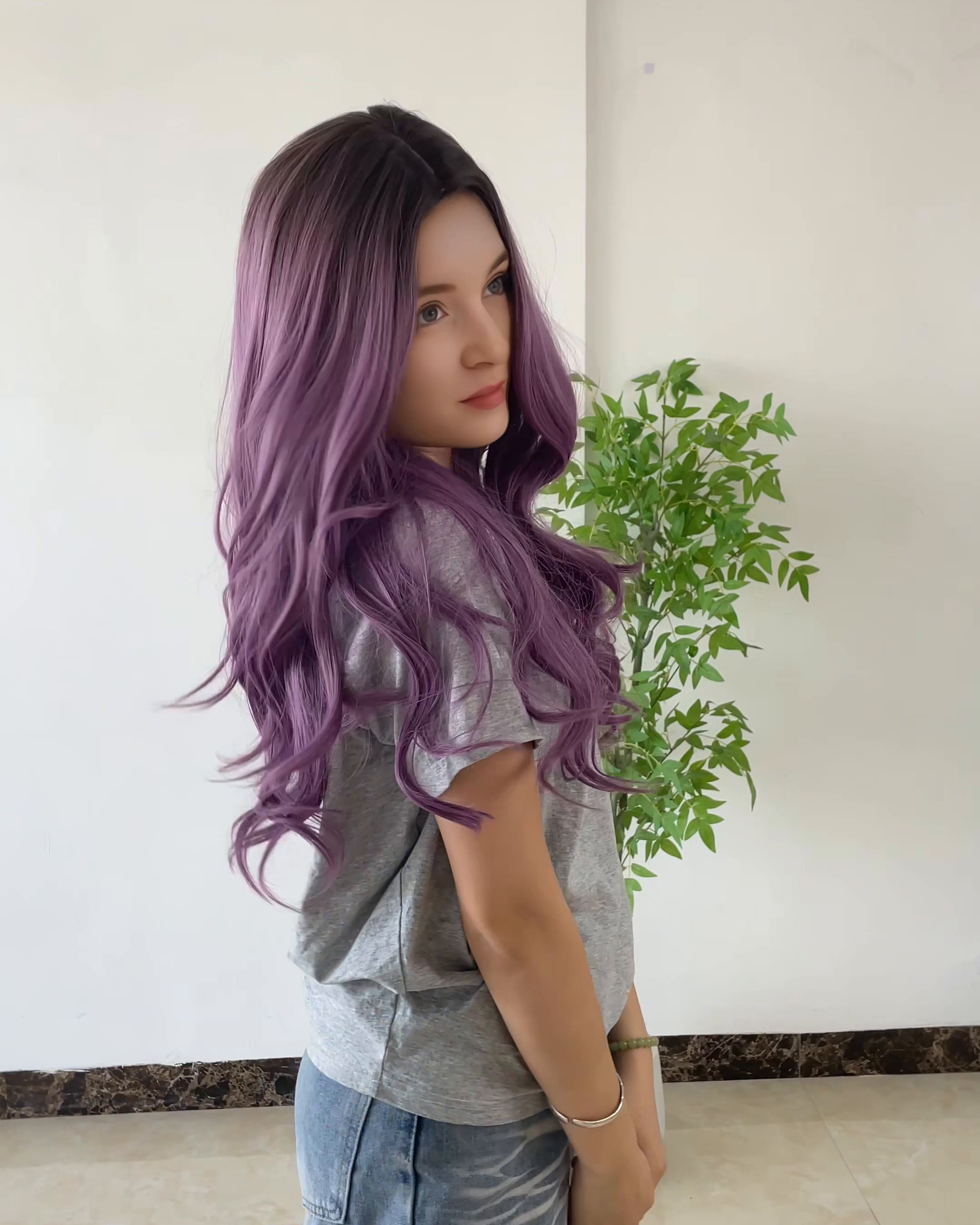 Purple Ombre Long Wavy Synthetic Wig