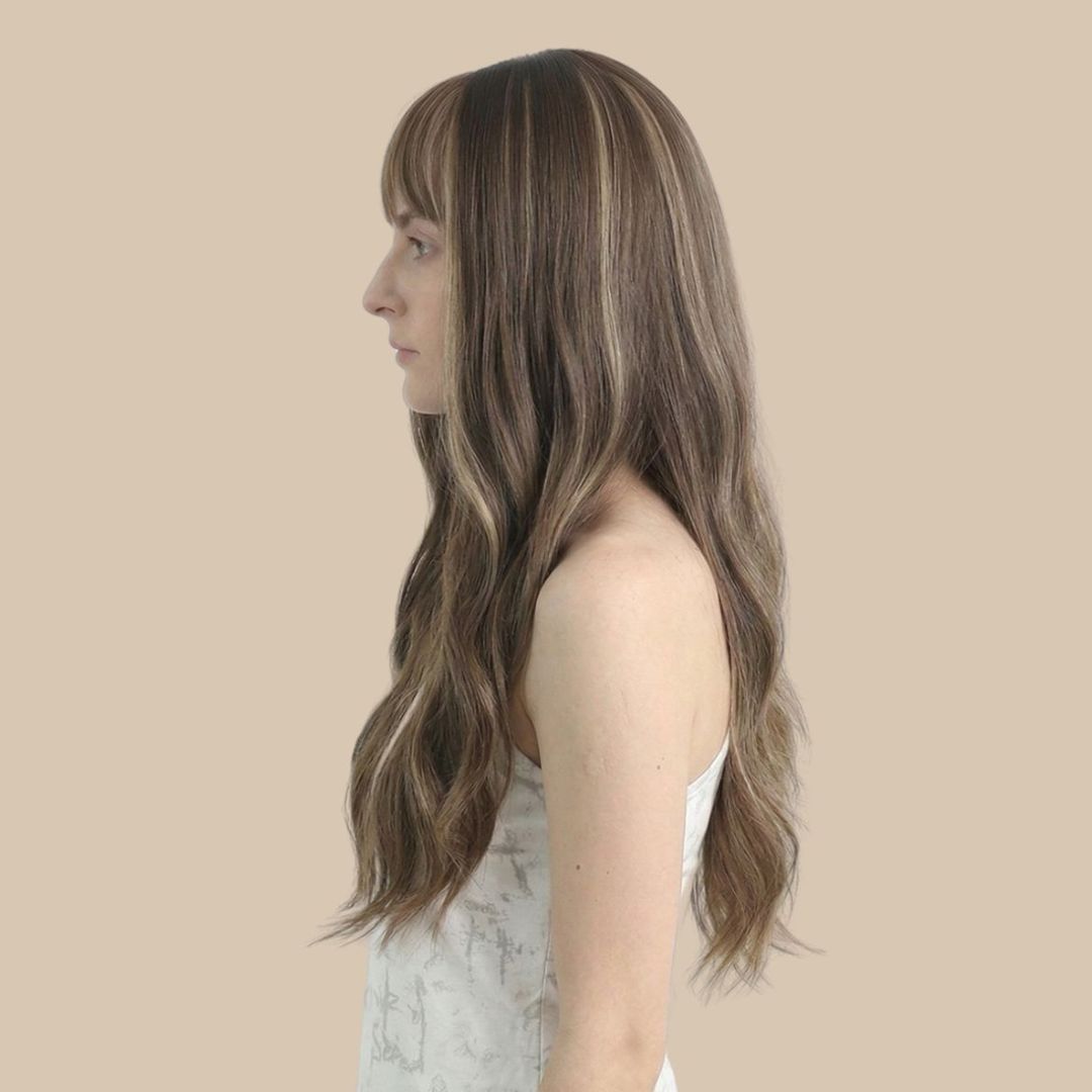 Brown Long Wavy Synthetic Wig with Air Bangs