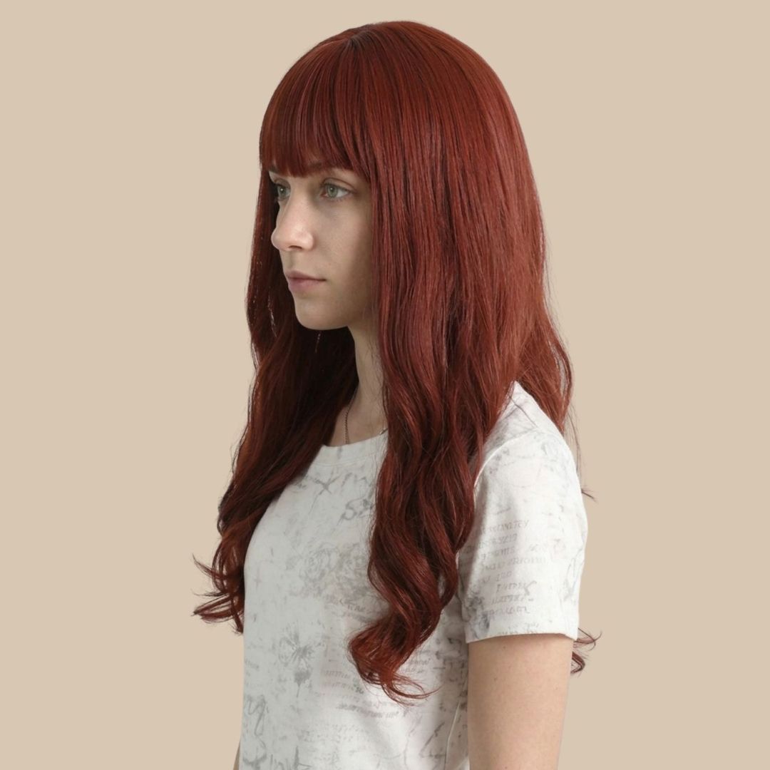 26 Inches Red Long Wavy Wig with Bangs