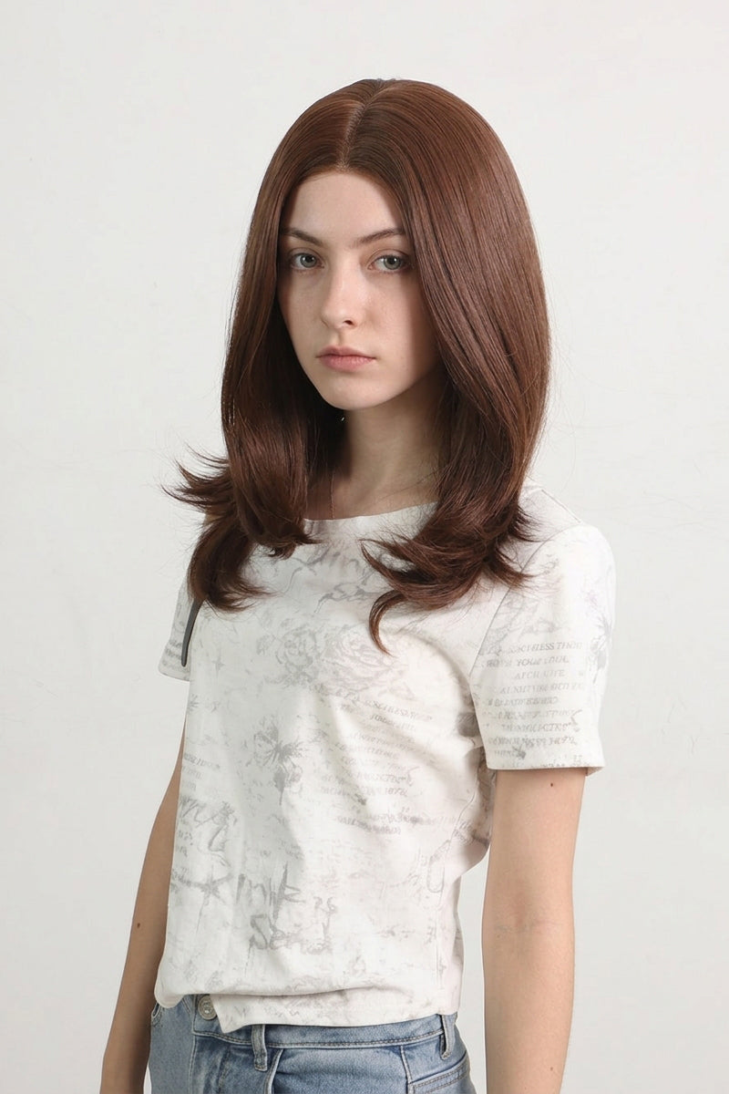 Red Brown Short Wavy Wig with Bangs