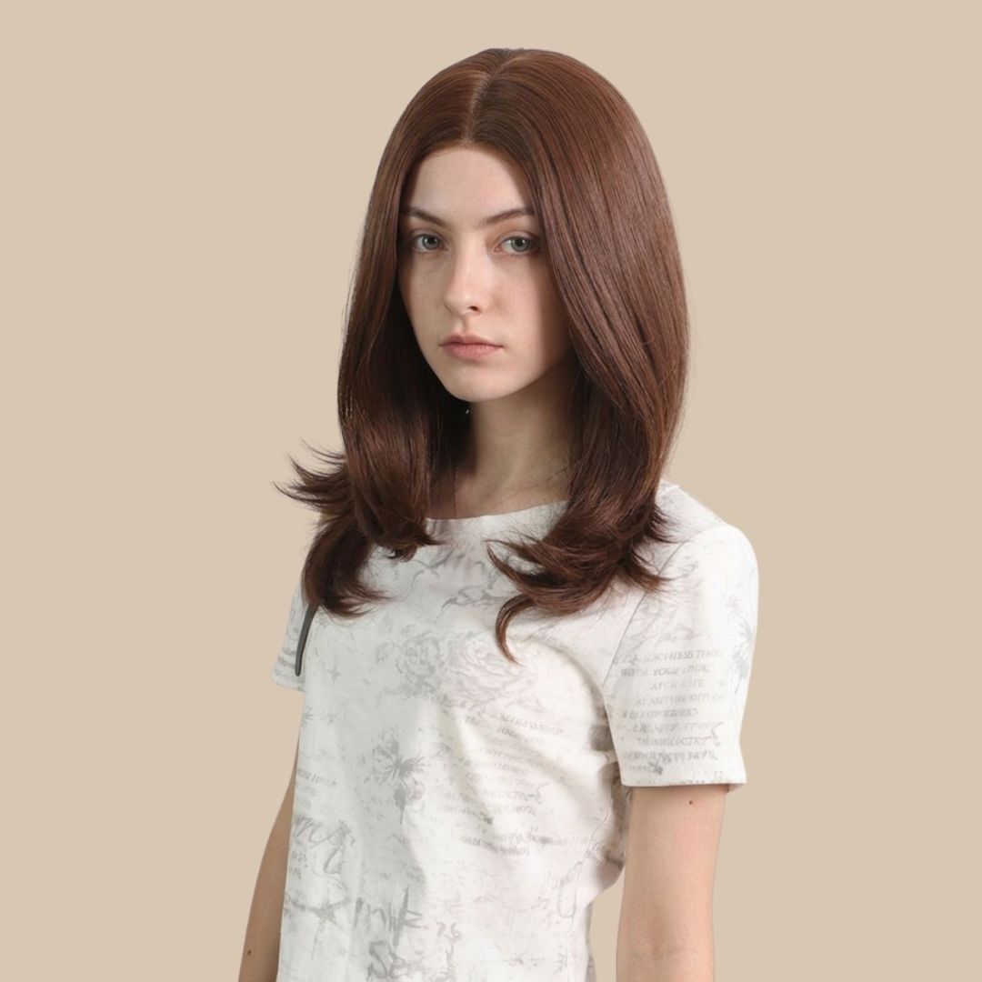 Red Brown Short Wavy Wig with Bangs