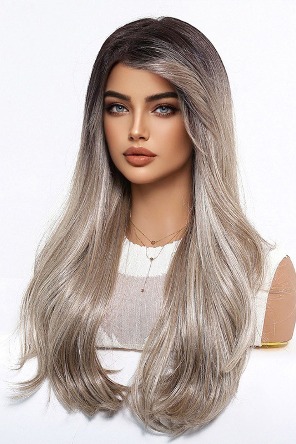 Elena — 24" Rooted Ash Blonde | Mono Top Natural Part Lace Front Wig
