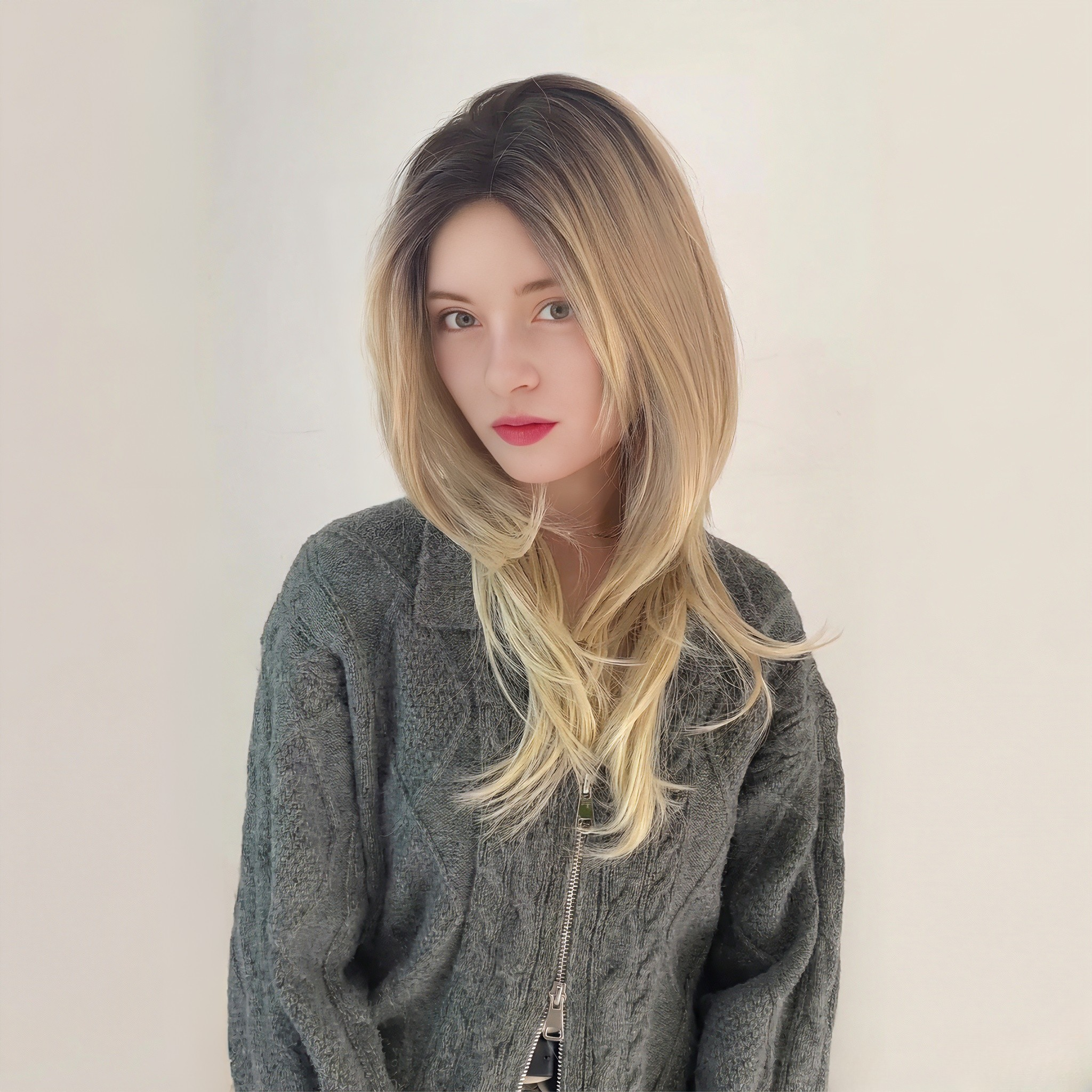 Mono Top Lace Front Wig – Ash Blonde Balayage | Natural Scalp Look