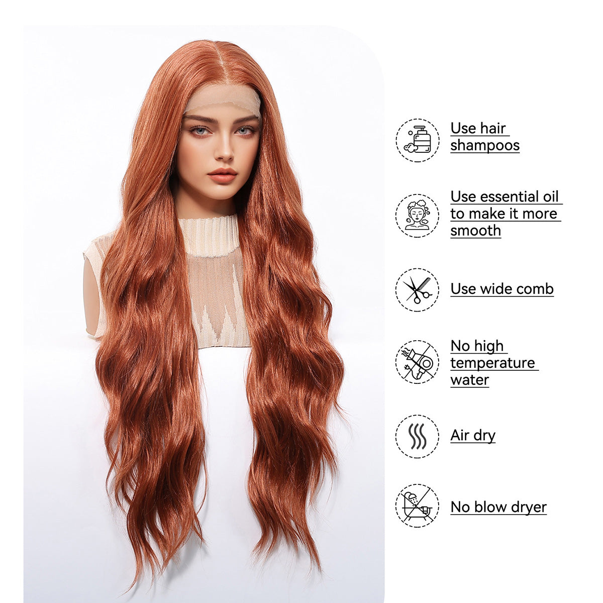 Willow | Ginger Long Wavy 13*6 HD Lace Frontal Wig (Hand-Tied)