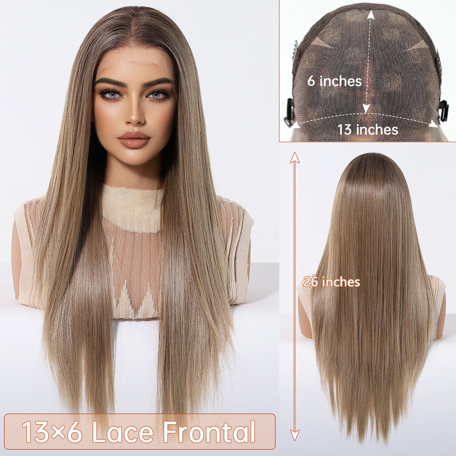 Ayla | Brown Long Straight 13*6 HD Lace Frontal Wig (Hand-Tied)