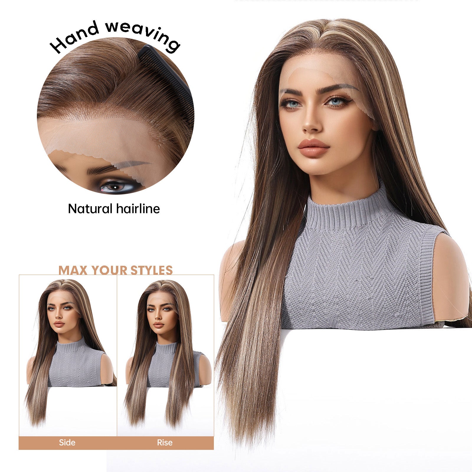 Sofia | Ombré Brown Long Straight 13*6 HD Lace Frontal Wig (Hand-Tied)