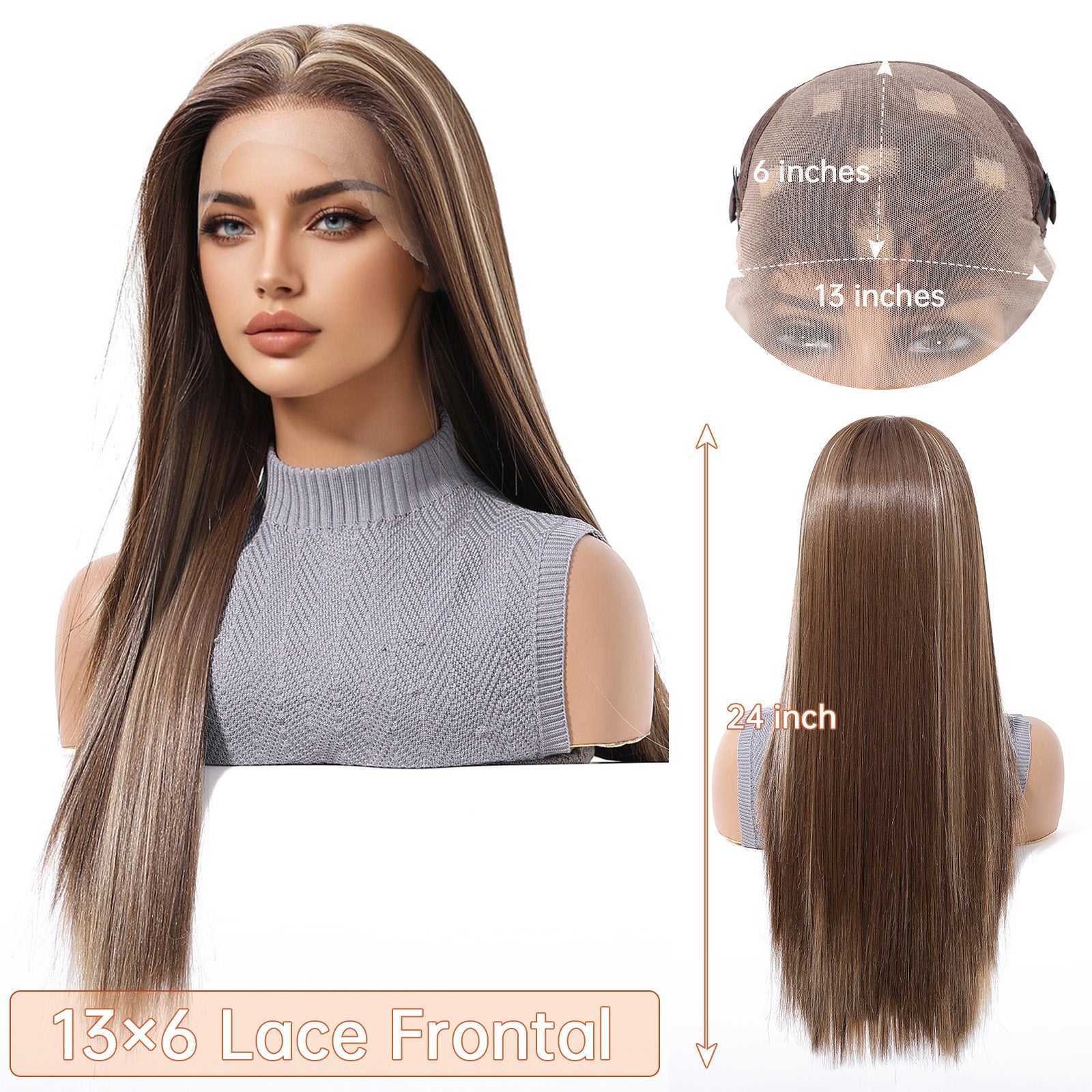 Sofia | Ombré Brown Long Straight 13*6 HD Lace Frontal Wig (Hand-Tied)