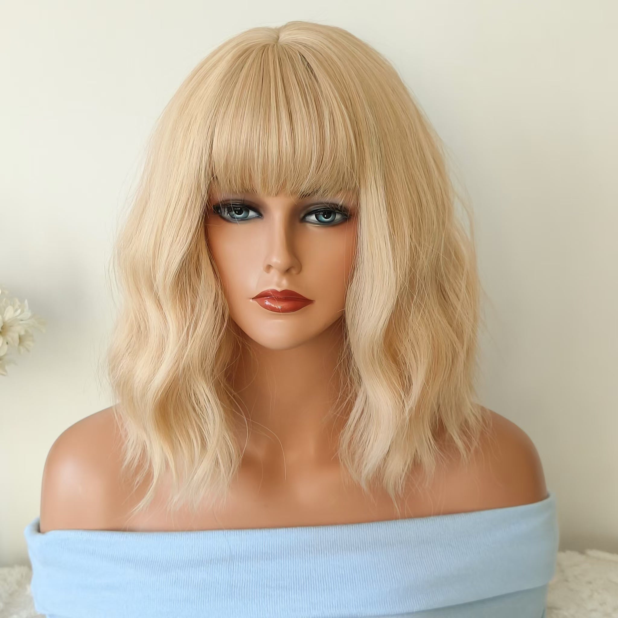 Emilia Blonde Short Wavy Bob Wig with Bangs