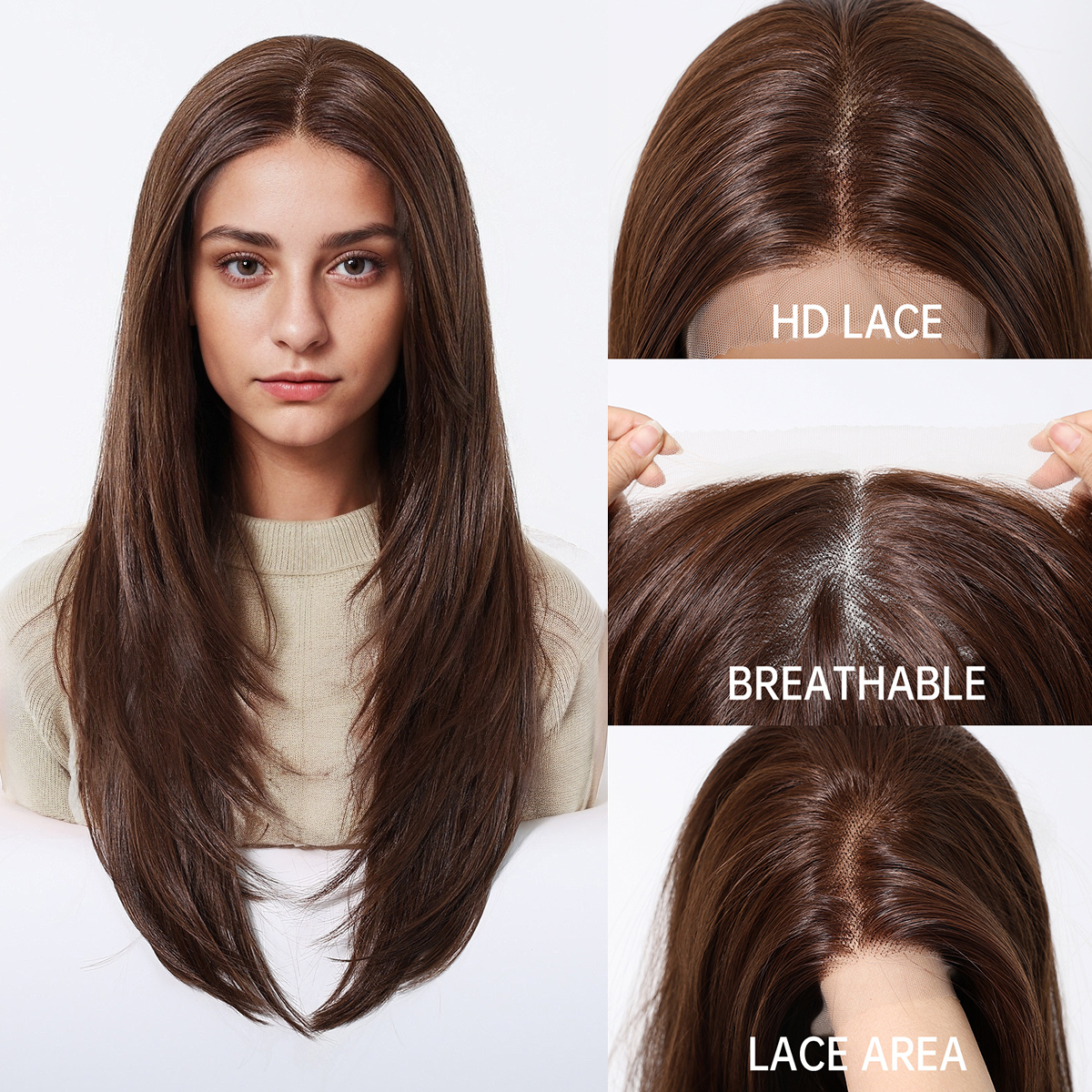 Loose Wave HD Lace Front Wig - Dark Brown, Hand-Tied Monofilament Top, 22 Inch (56cm)