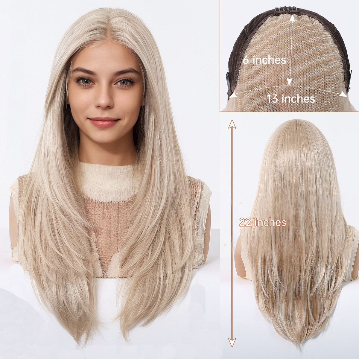 Loose Wave HD Lace Front Wig - White Blonde, 100% Hand-Tied Mono Top, 22 Inch (56cm)
