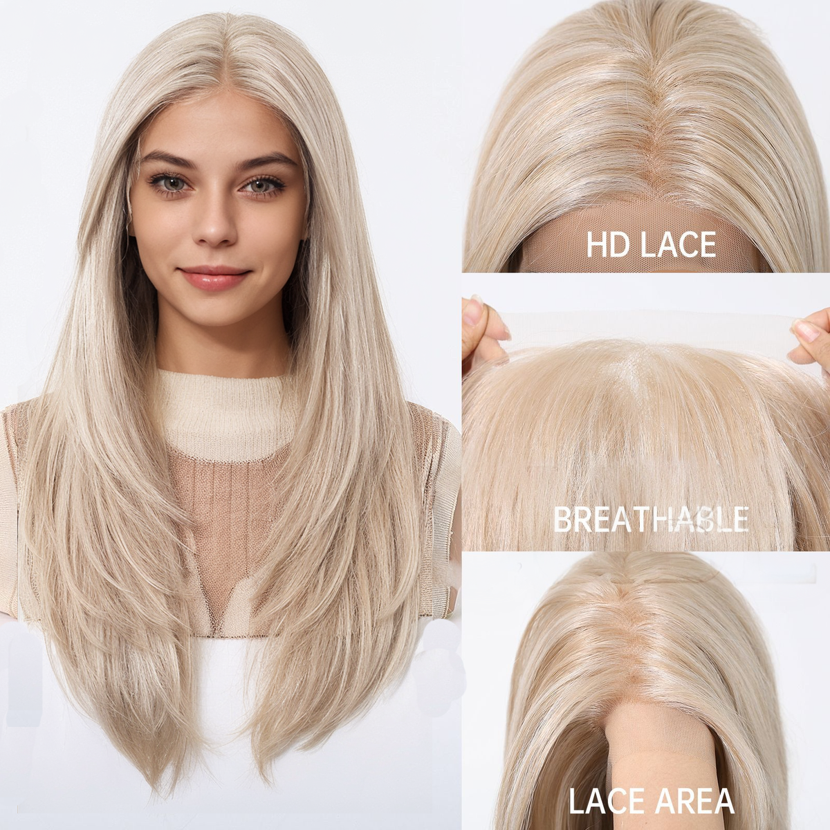 Loose Wave HD Lace Front Wig - White Blonde, 100% Hand-Tied Mono Top, 22 Inch (56cm)