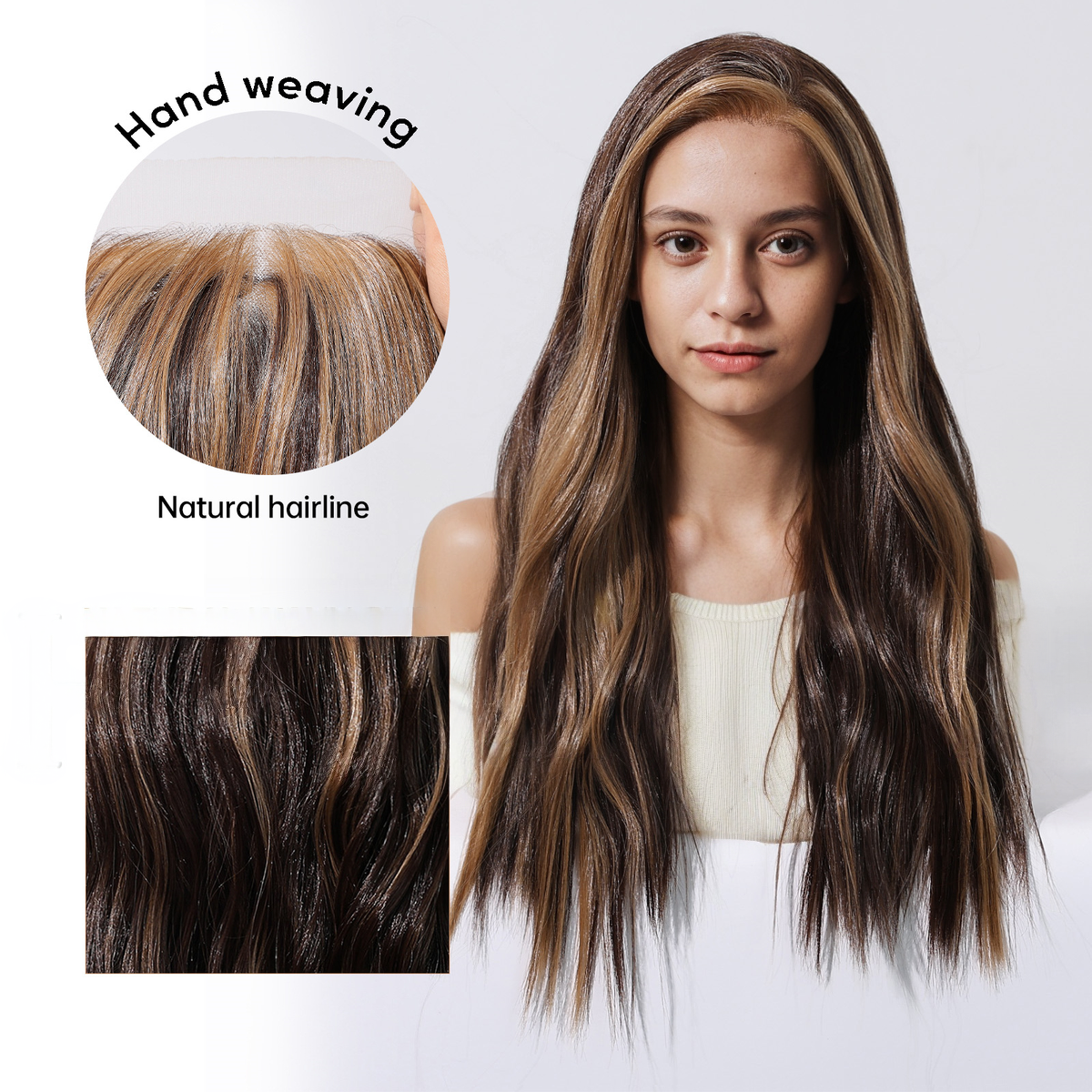 Loose Wave HD Lace Front Wig - Ombre Brown with Blonde Highlights, Glueless & Heat Resistant, 20 Inch (52cm)