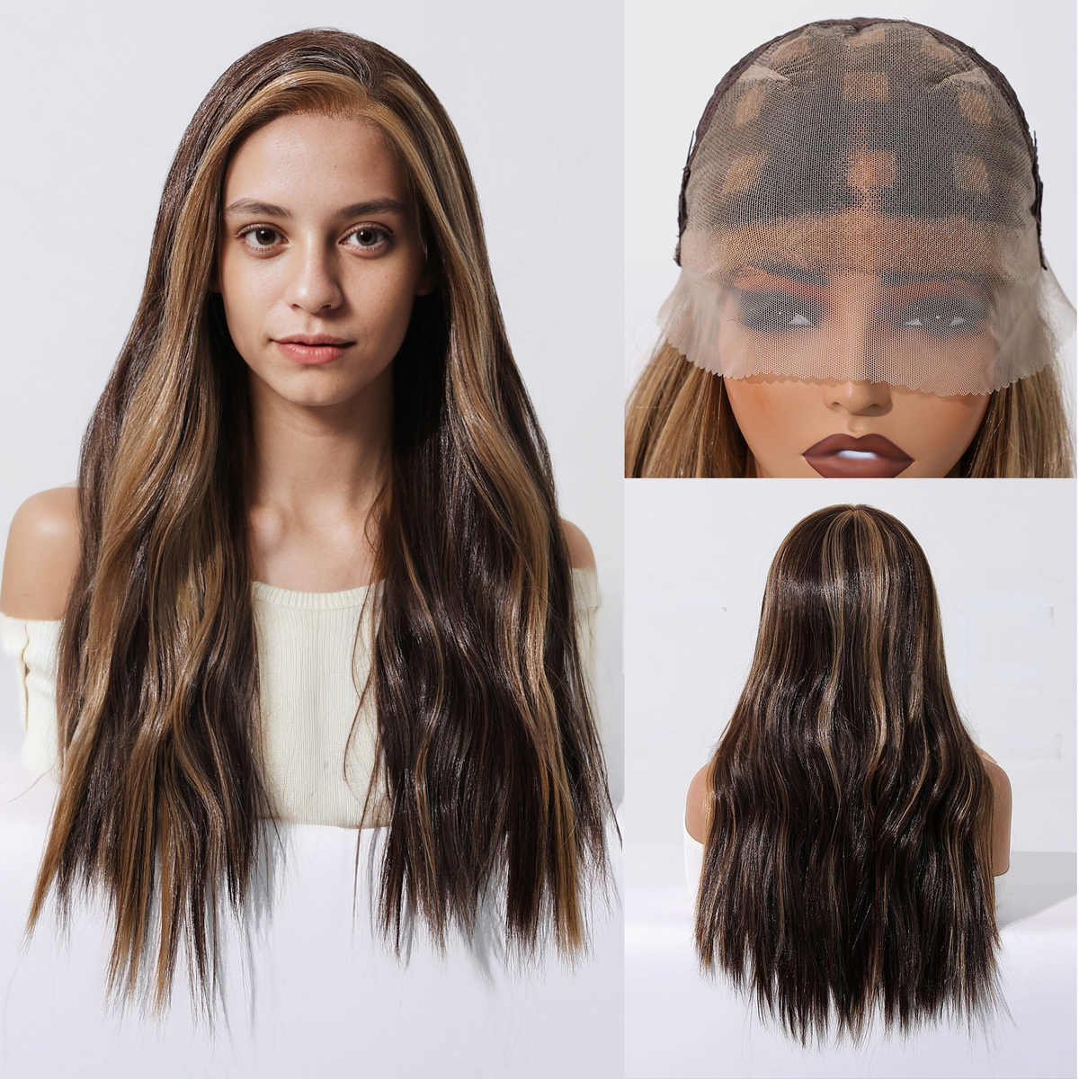 Loose Wave HD Lace Front Wig - Ombre Brown with Blonde Highlights, Glueless & Heat Resistant, 20 Inch (52cm)