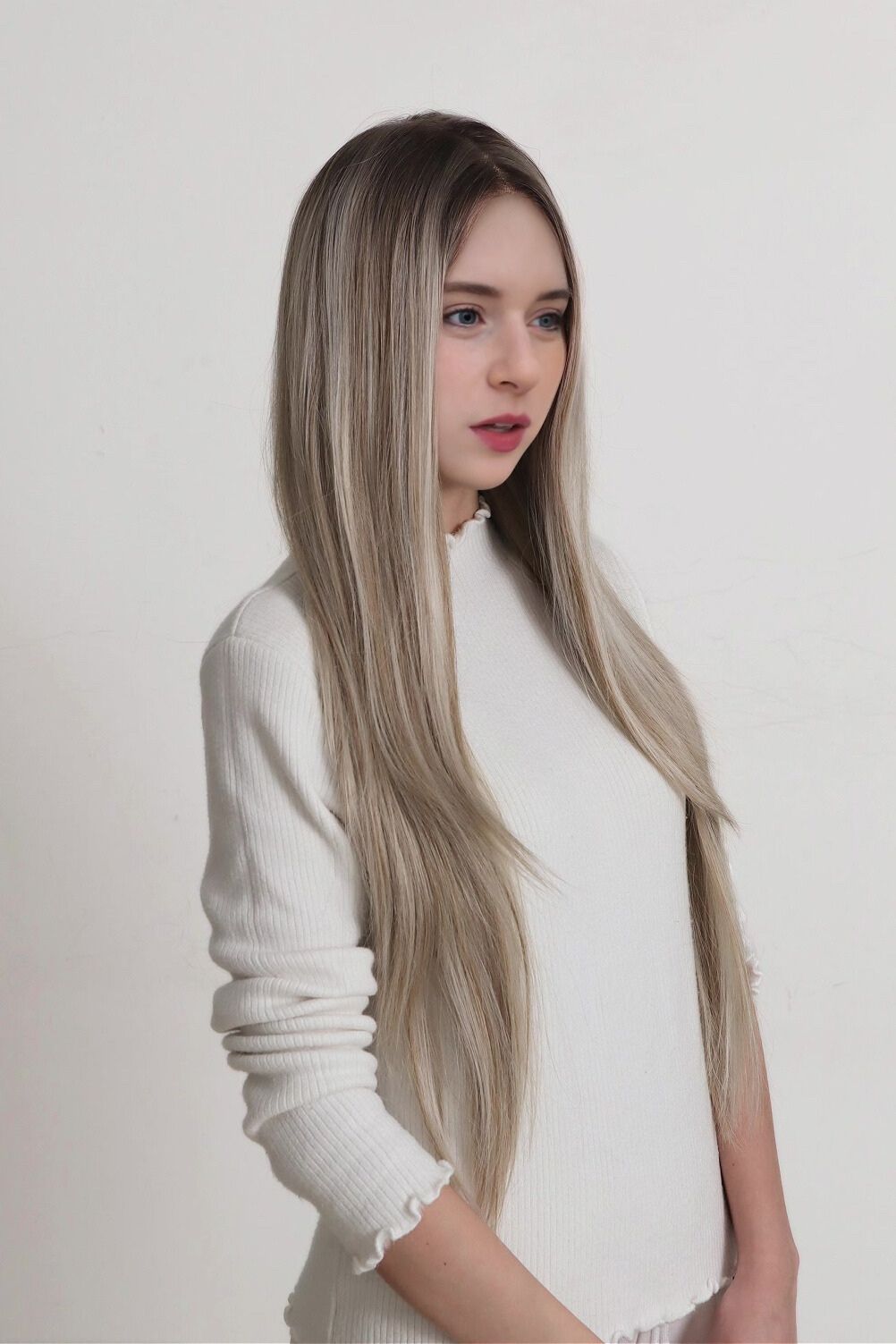 Celine — Rooted Ash Blonde · 30" | 13×6 Lace Front Wig