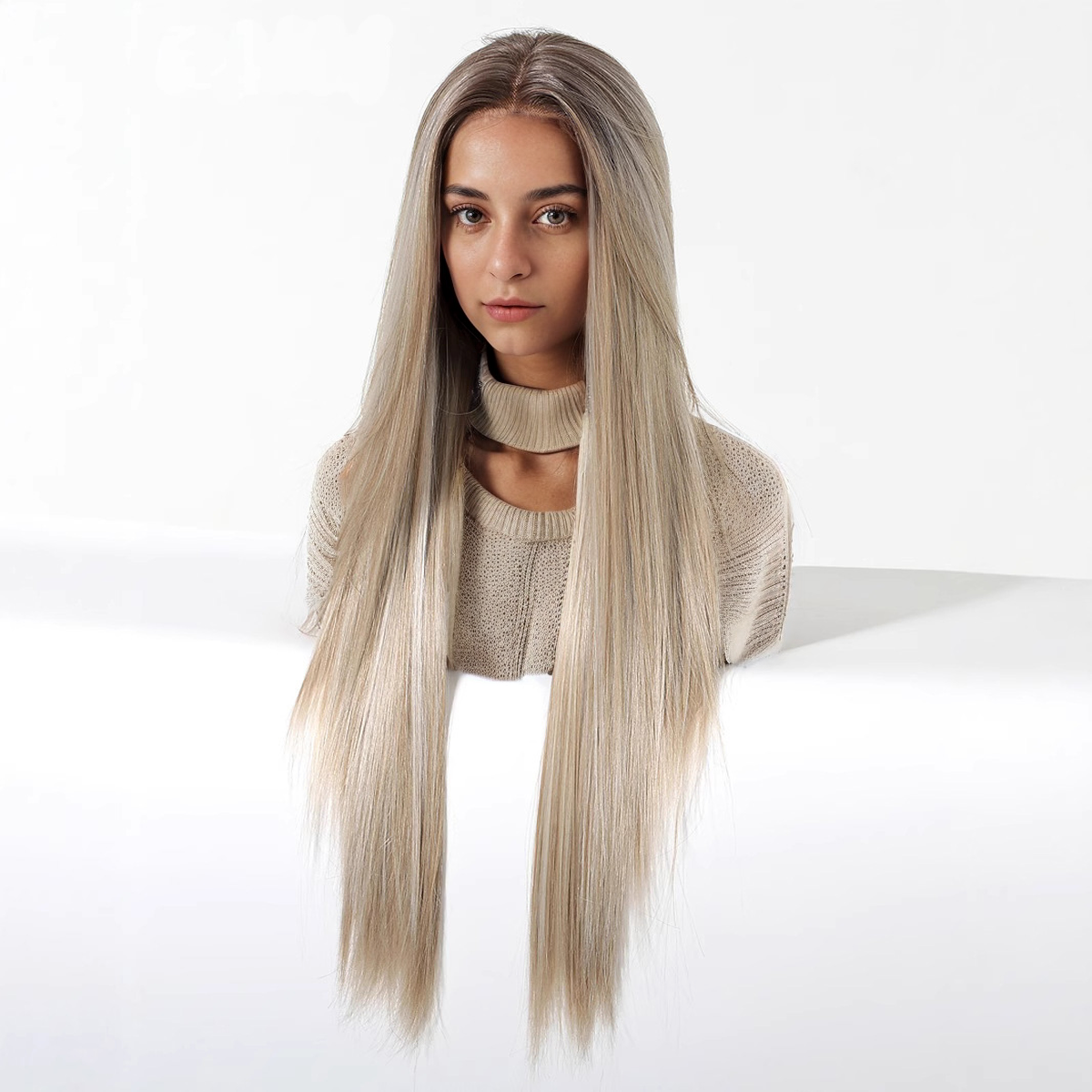 Straight HD Lace Front Wig - Ombre Blonde, Pre-Plucked Hairline, 30 Inch (76cm)