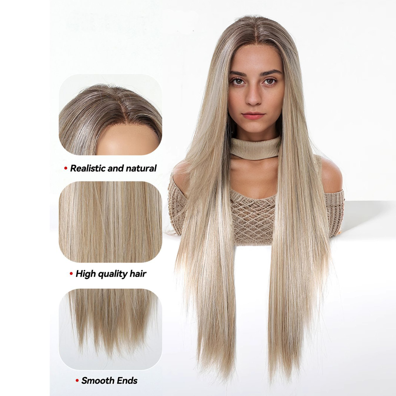 Straight HD Lace Front Wig - Ombre Blonde, Pre-Plucked Hairline, 30 Inch (76cm)
