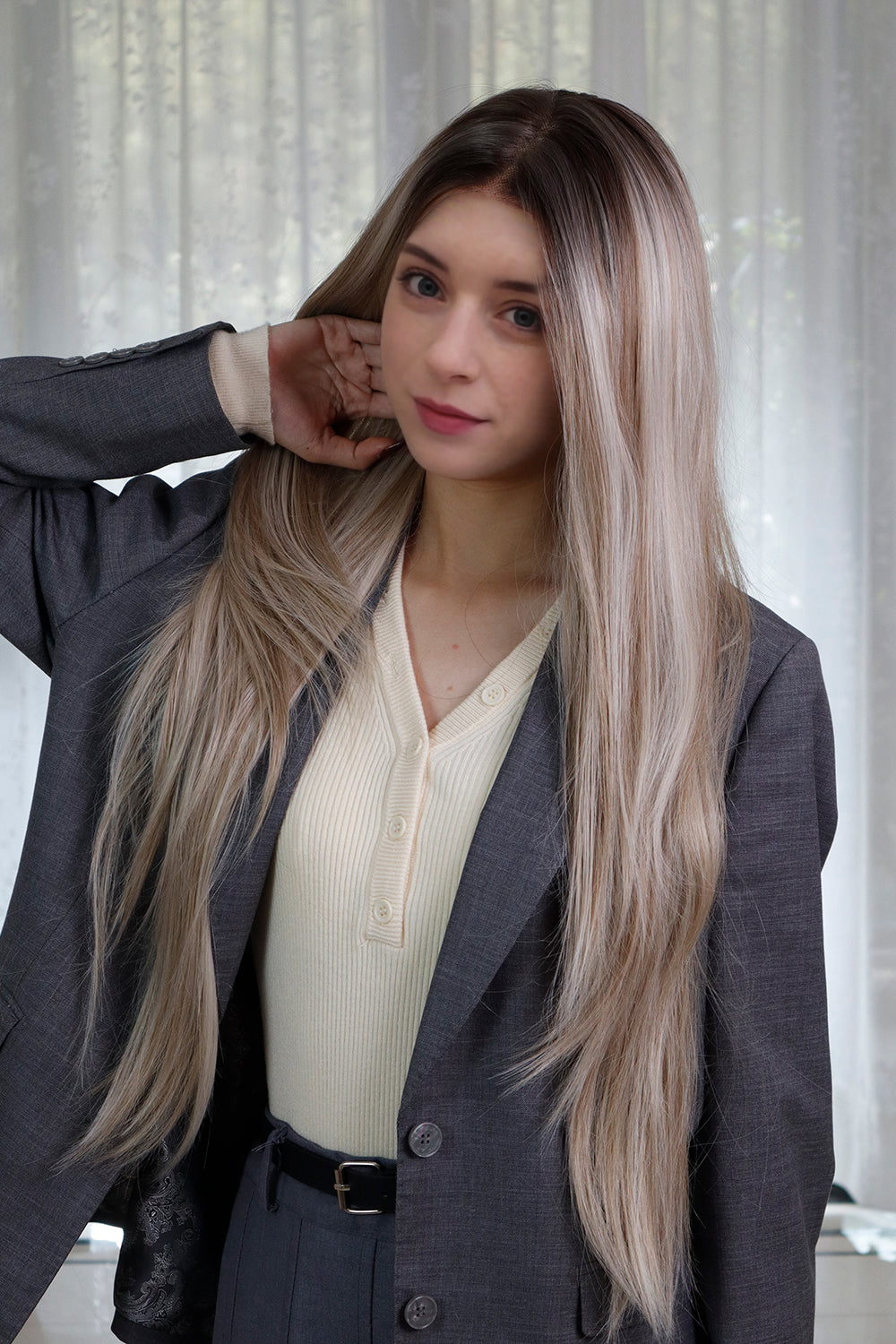 CELINE — Rooted Ash Blonde 13×6 Lace Front Wig