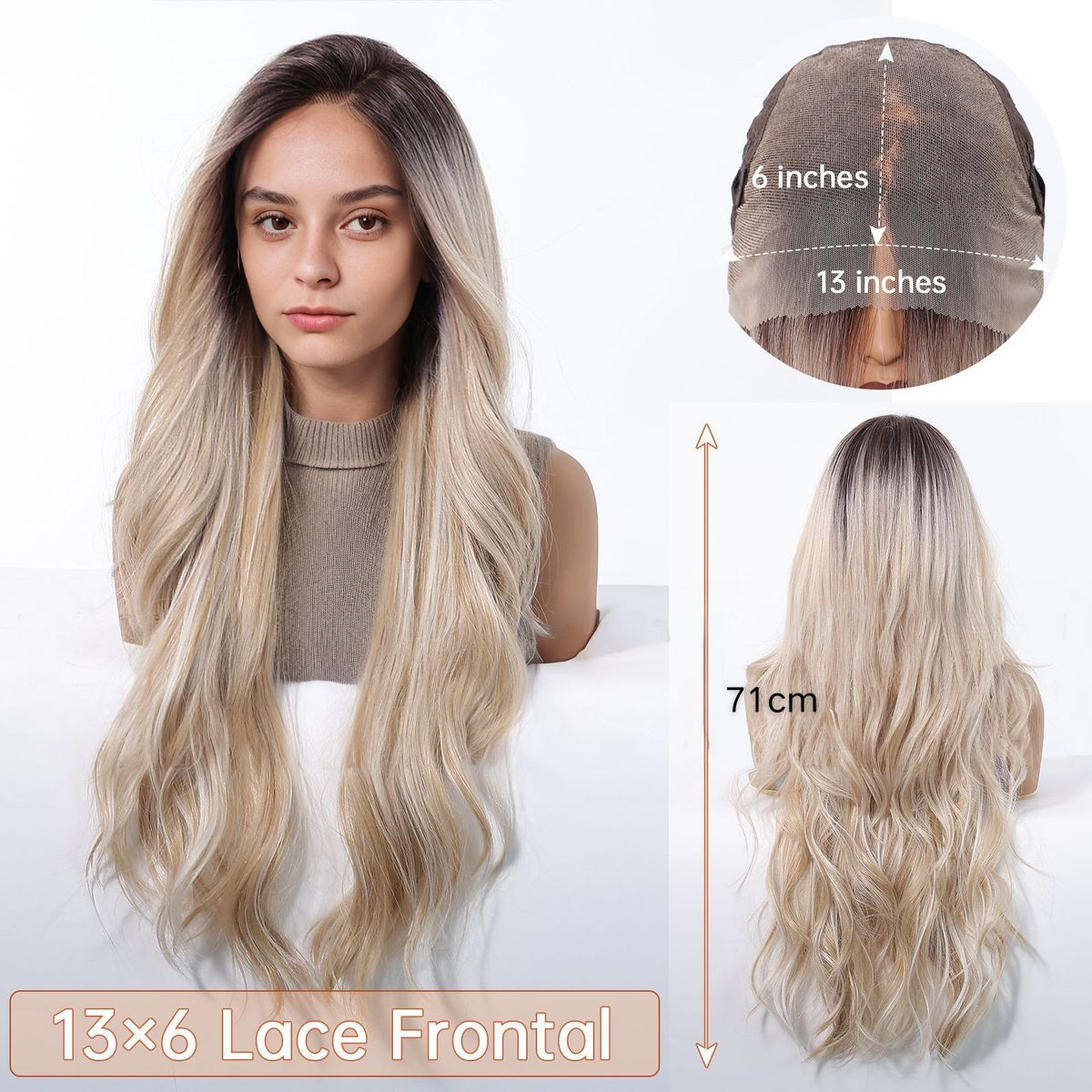 Body Wave HD Lace Front Wig - Ombre White Blonde, Pre-Plucked Hairline, 28 Inch (71cm)