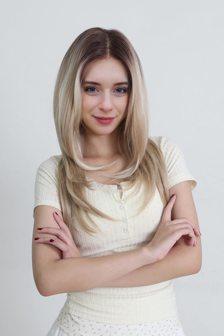 Alina — Rooted Beige Blonde · 24" | 13×6 Lace Front Wig
