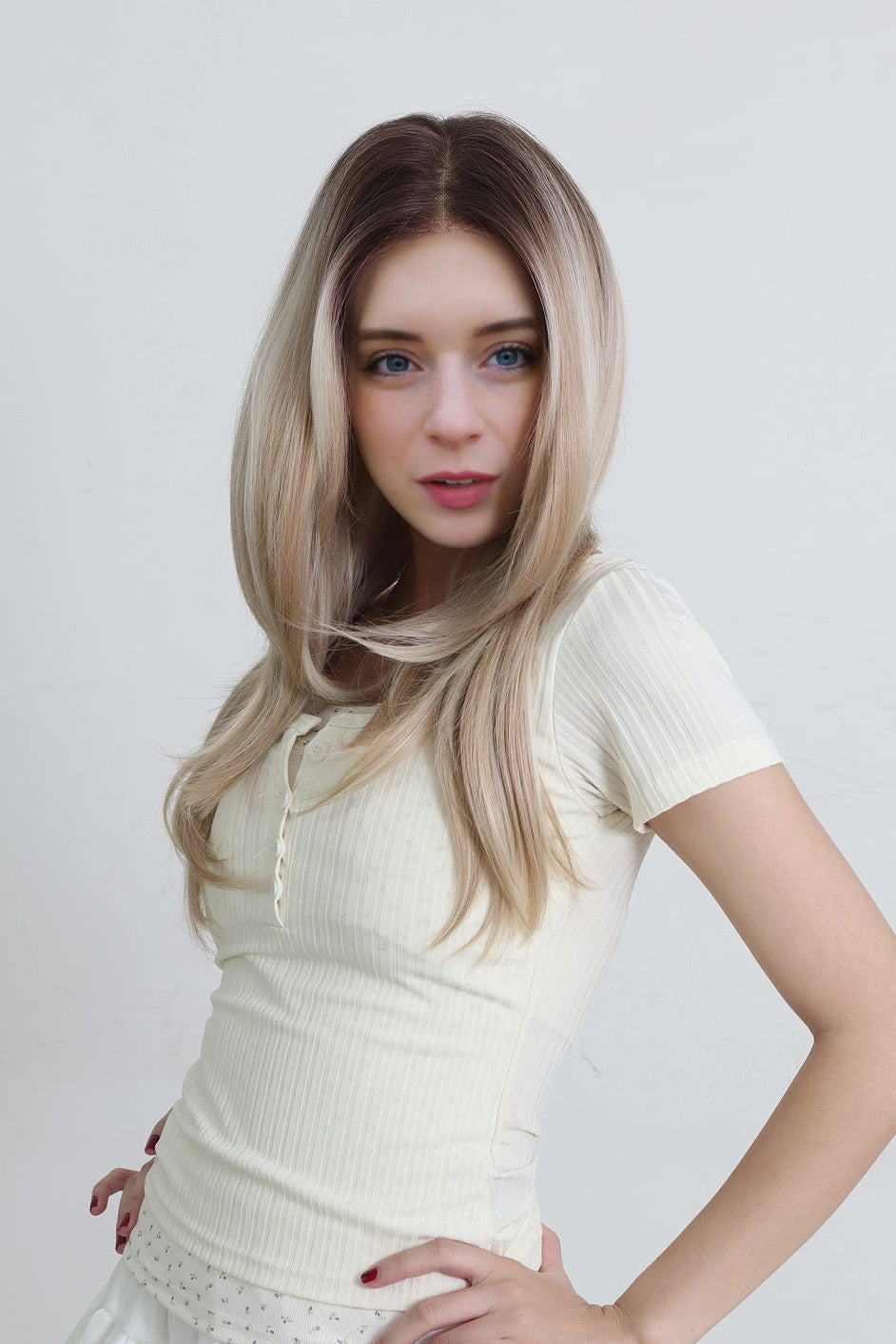 Alina — Rooted Beige Blonde · 24" | 13×6 Lace Front Wig