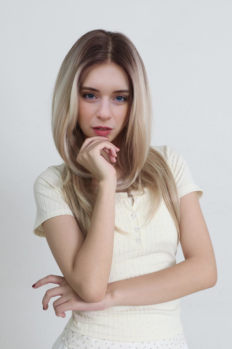 Alina — Rooted Beige Blonde · 24" | 13×6 Lace Front Wig