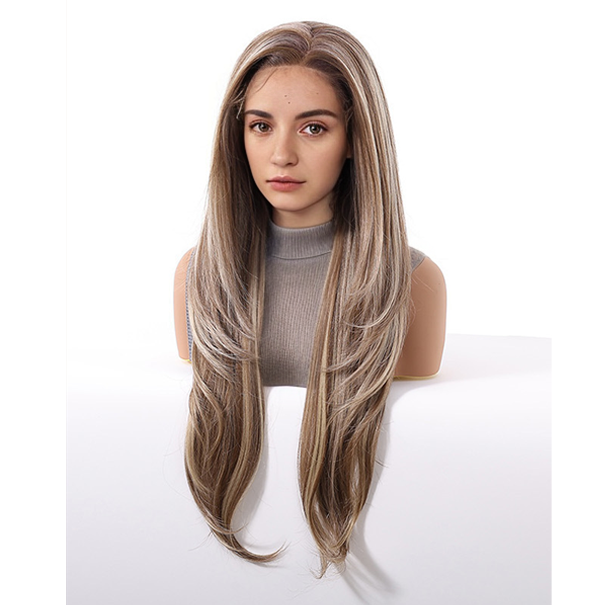 Loose Wave HD Lace Front Wig - Brown with White Blonde Highlights, Pre-Plucked Hairline, 26 Inch (65cm)