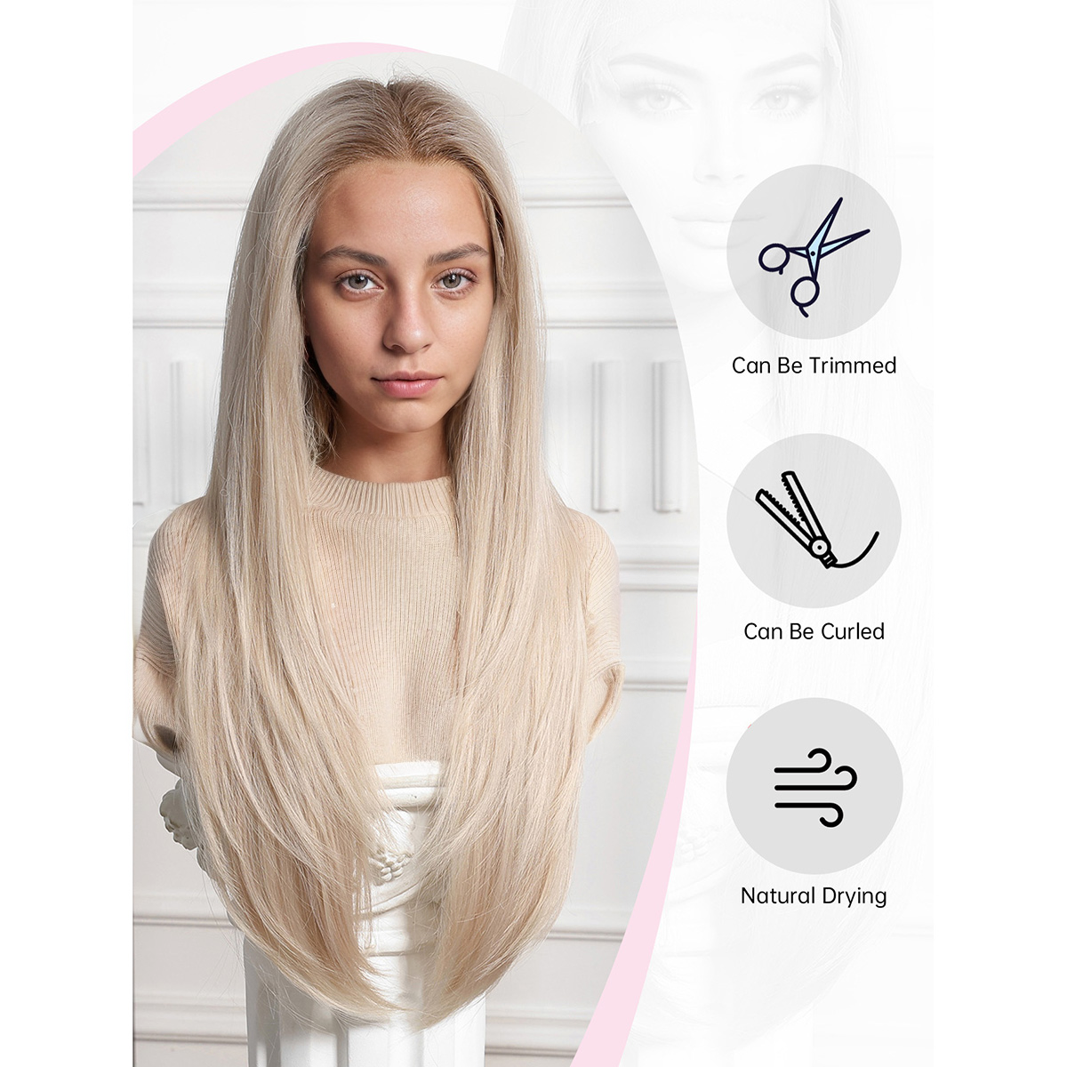 Straight HD Lace Front Wig - Ombre White Blonde, 100% Hand-Tied Mono Top, 20 Inch (50cm)