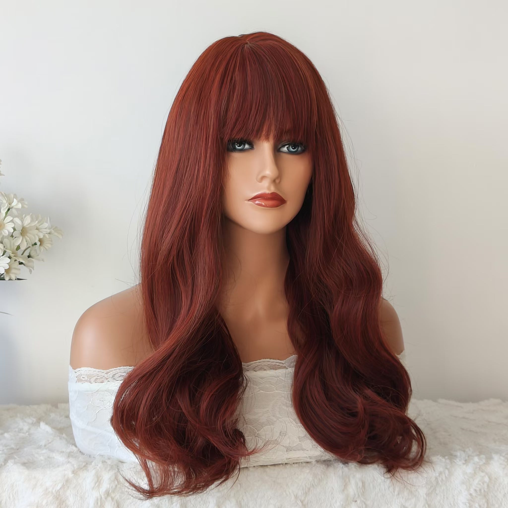 Olivia 26 Inches Red Long Wavy Wig with Bangs Anna