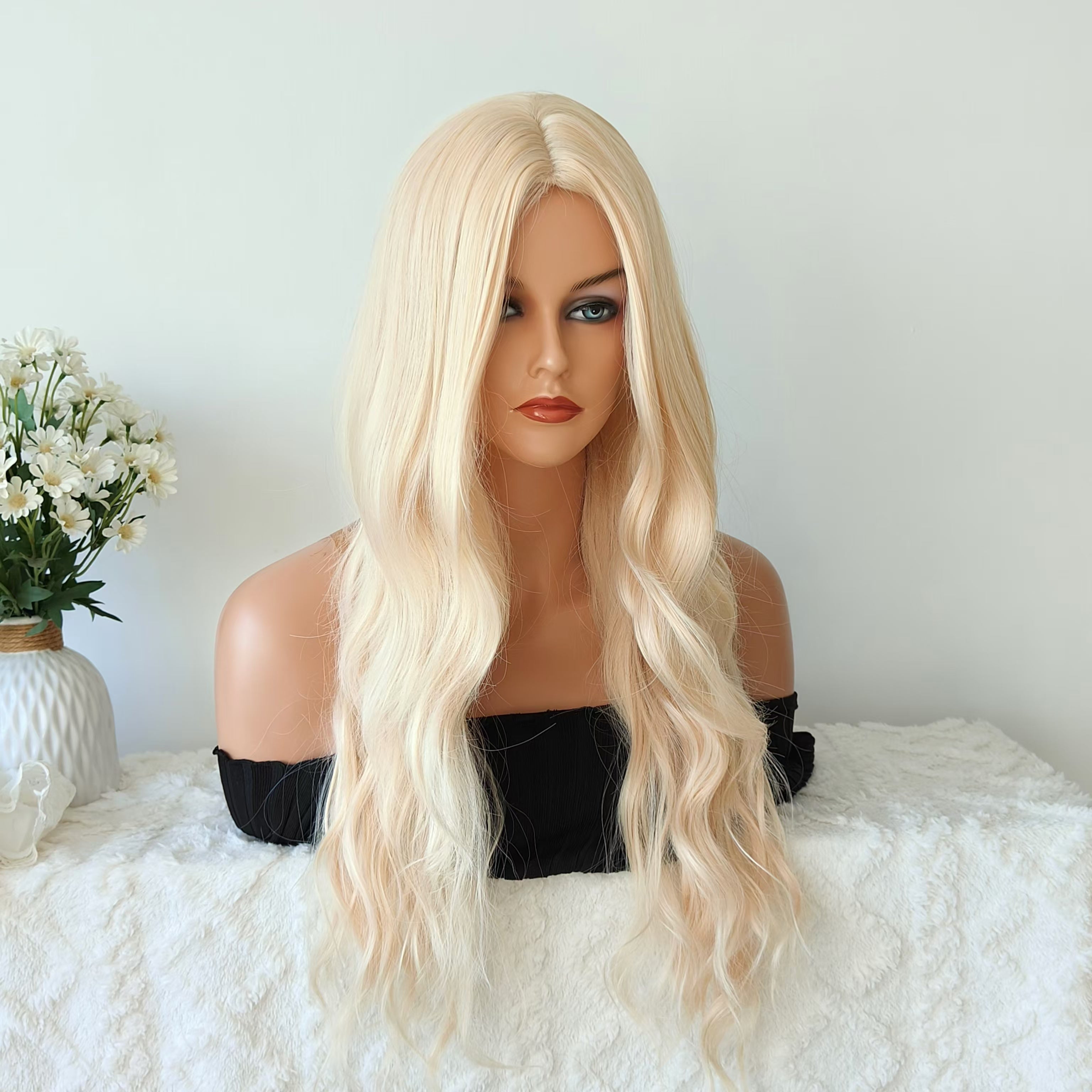 Ellie White blonde long wave wig without bangs