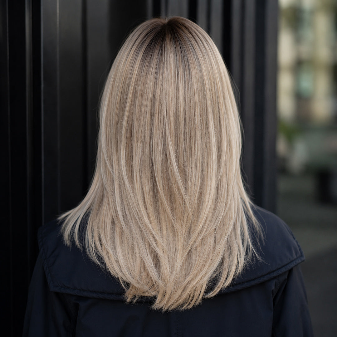 April synthetic wig, Rooted Blonde Sleek Bob