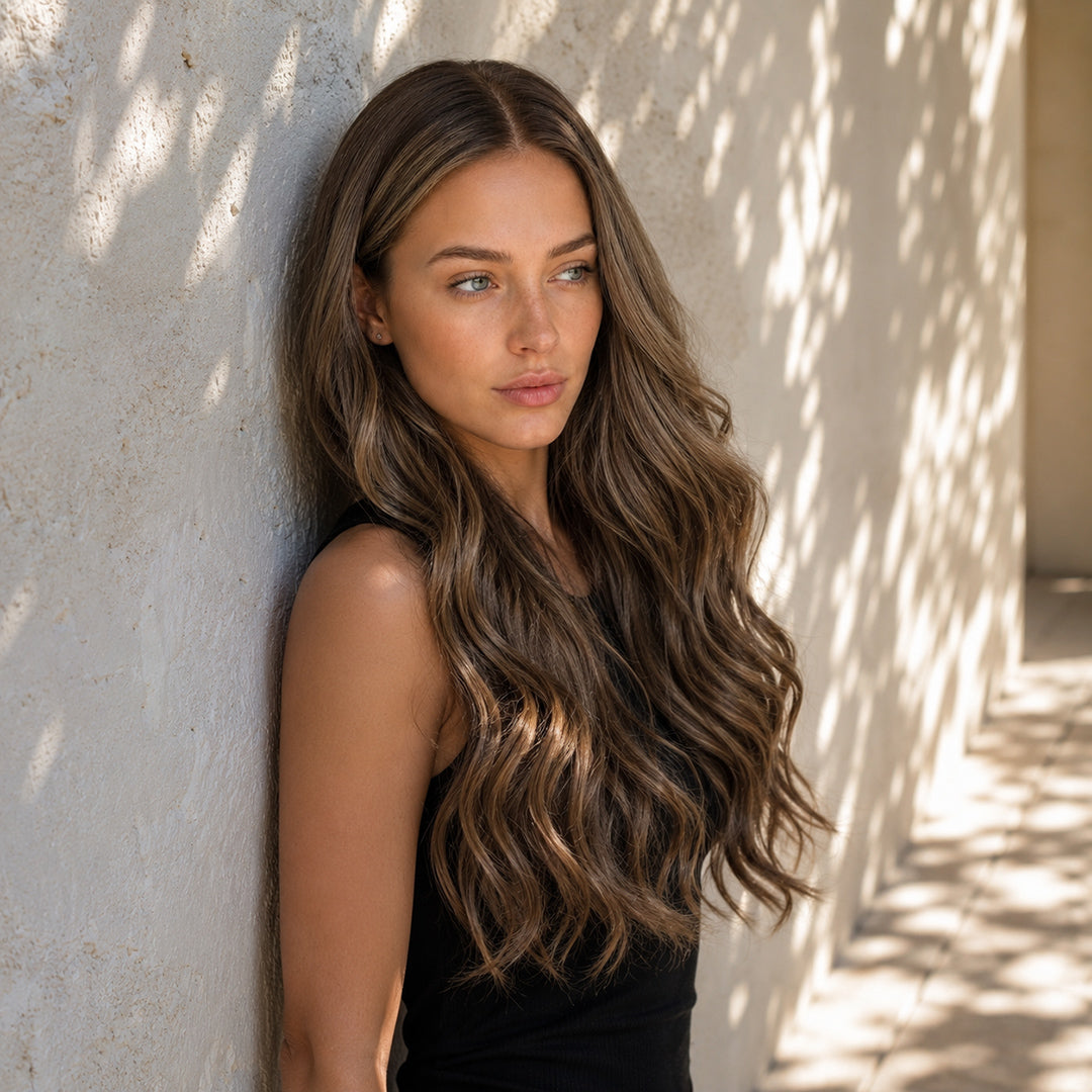 Alternate view of Aria 13x6 synthetic lace front wig, Caramel Brown Soft Wave