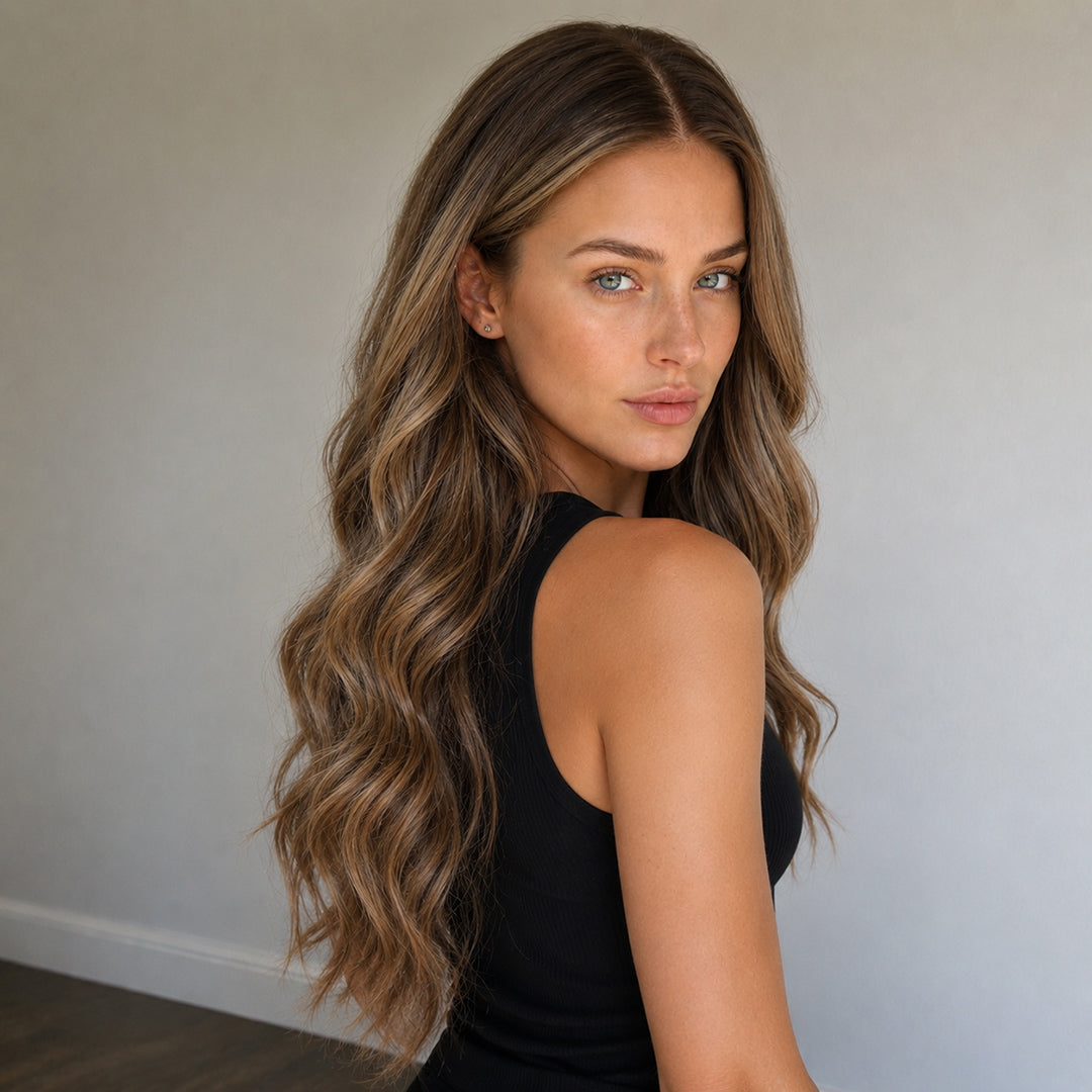 Aria 13x6 lace front wig with pre-cut lace, Caramel Brown Soft Wave