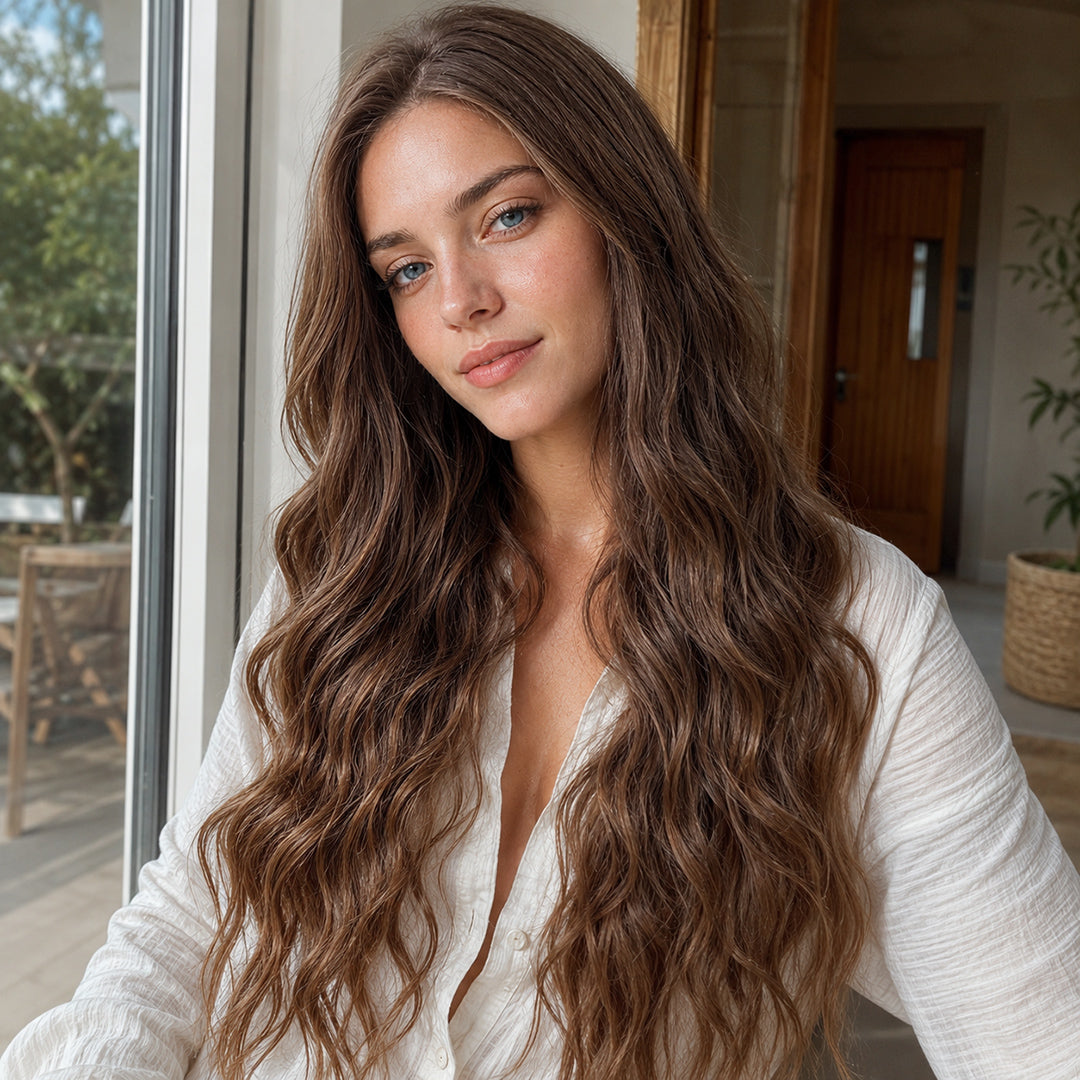 Ava pre-cut 13x6 synthetic lace front wig, Chestnut Brown Natural Wave, UNILOVELY