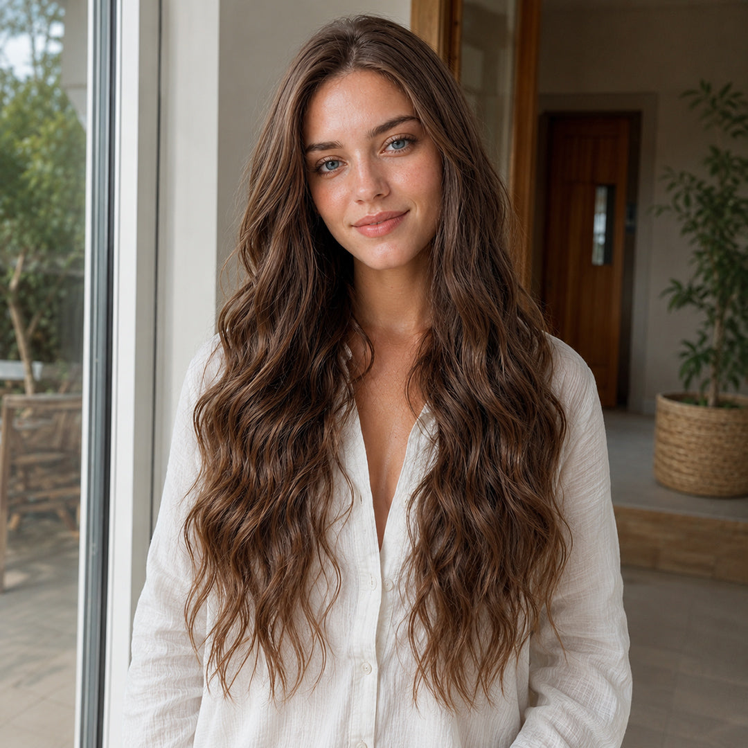 Alternate view of Ava 13x6 synthetic lace front wig, Chestnut Brown Natural Wave