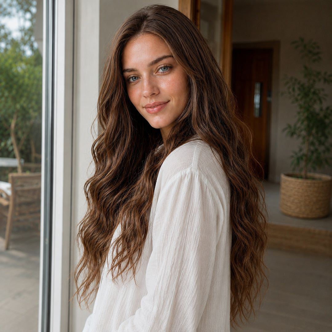 UNILOVELY Ava pre-cut synthetic lace front wig, Chestnut Brown Natural Wave