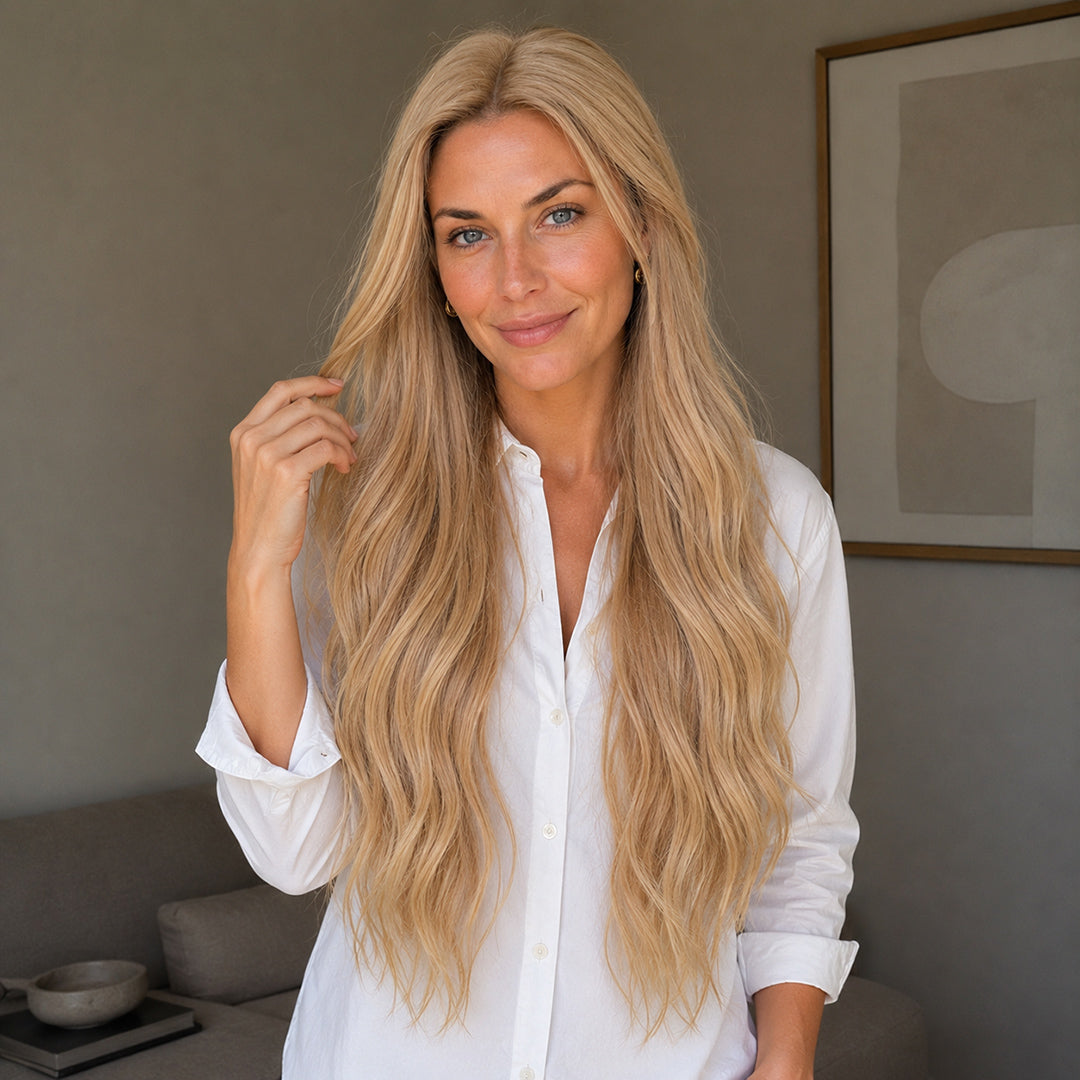 Brielle pre-cut 13x6 synthetic lace front wig, Champagne Blonde Waves, UNILOVELY
