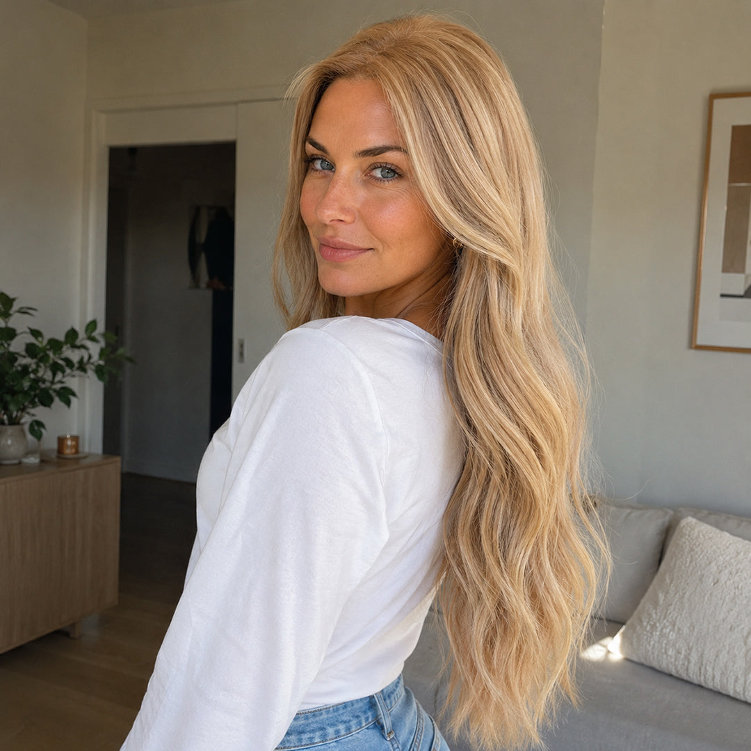 Alternate view of Brielle 13x6 synthetic lace front wig, Champagne Blonde Waves
