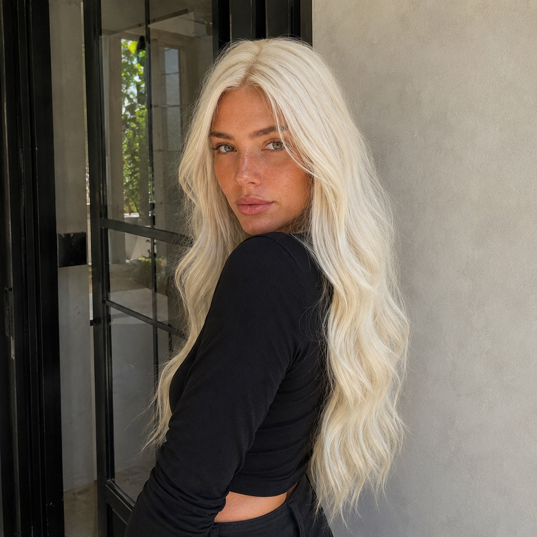 Celeste pre-cut 13x6 synthetic lace front wig, Vanilla Platinum Waves, UNILOVELY