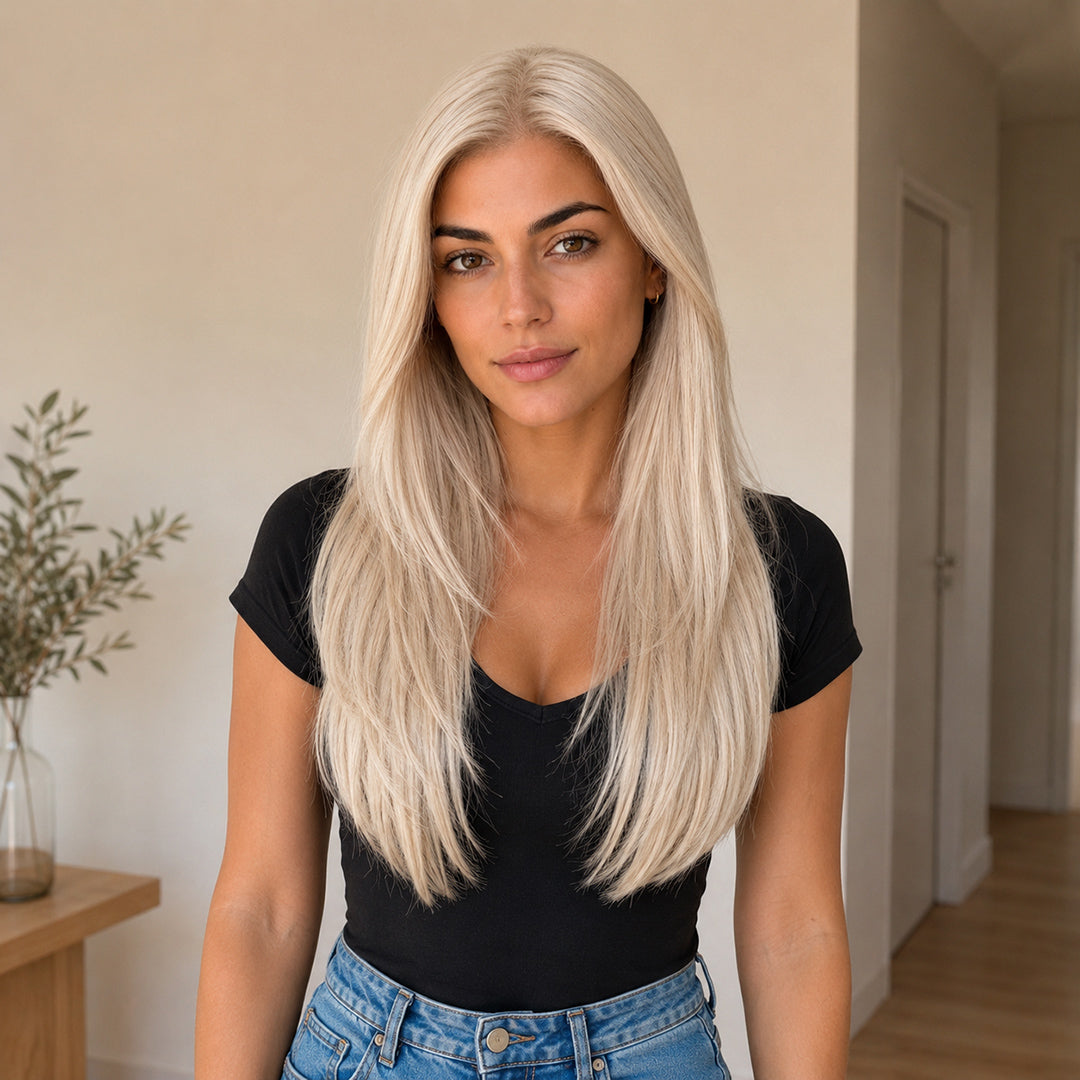 Chloe pre-cut 13x6 synthetic lace front wig, Platinum Blonde Sleek Straight, UNILOVELY