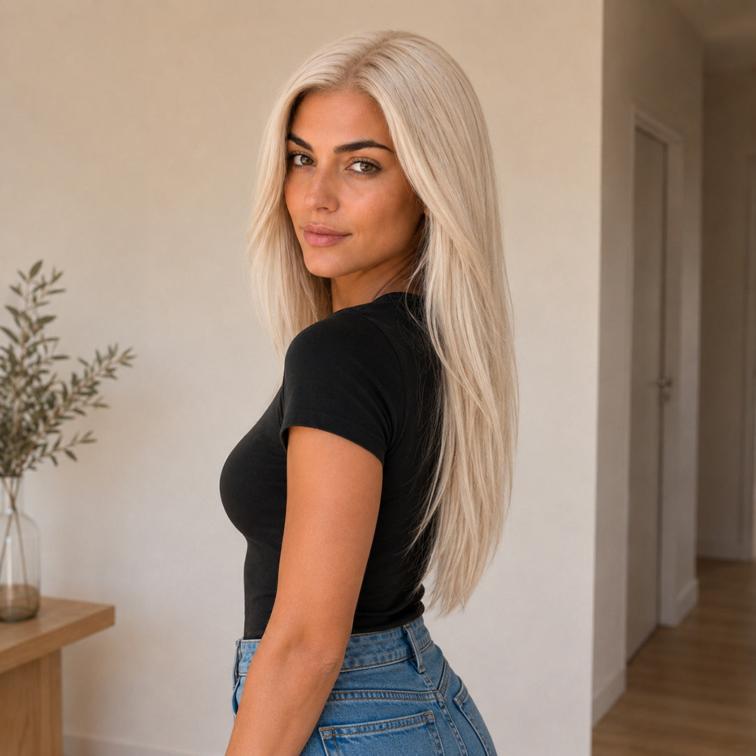 UNILOVELY Chloe pre-cut synthetic lace front wig, Platinum Blonde Sleek Straight