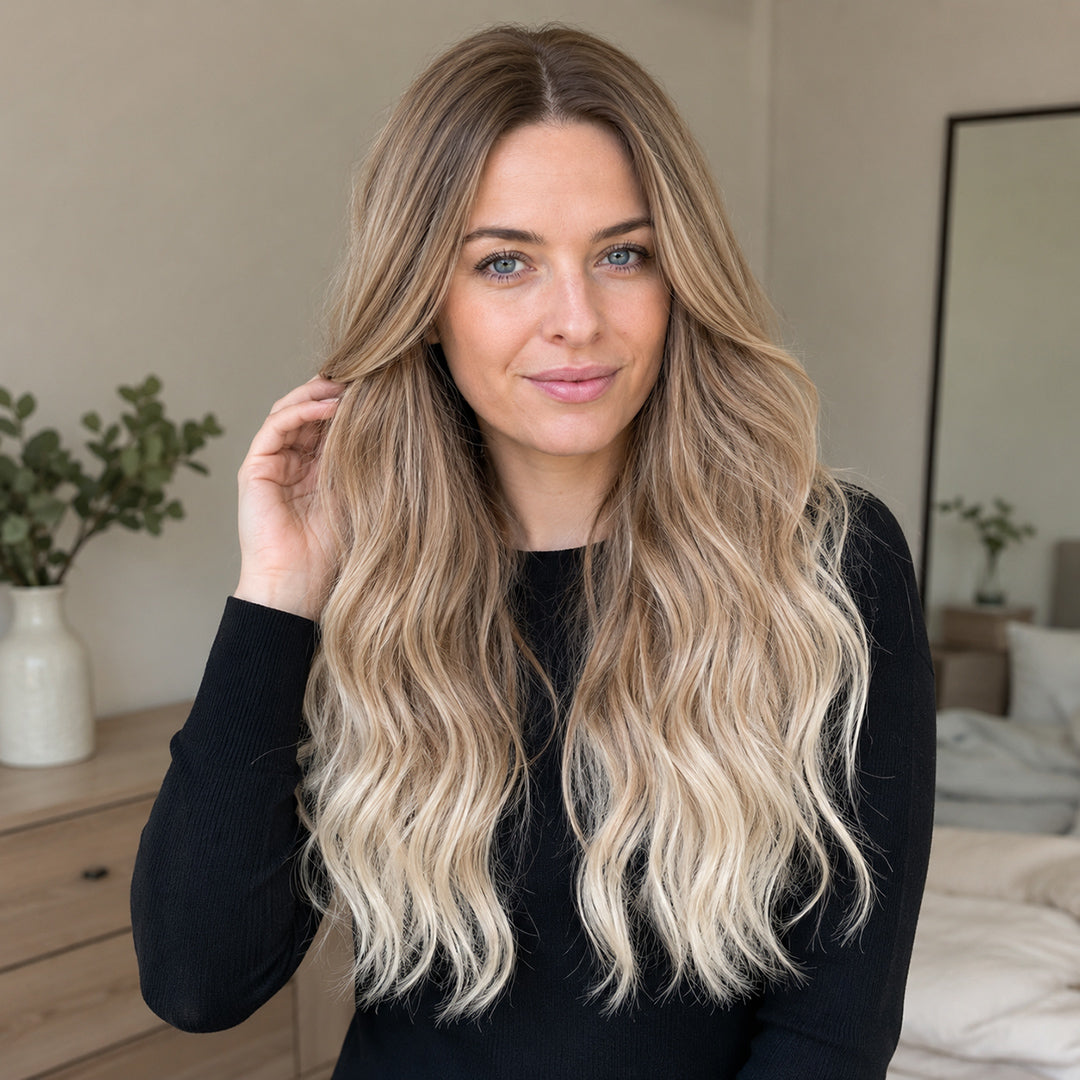 Claire pre-cut 13x6 synthetic lace front wig, Rooted Ash Blonde Beach Wave, UNILOVELY