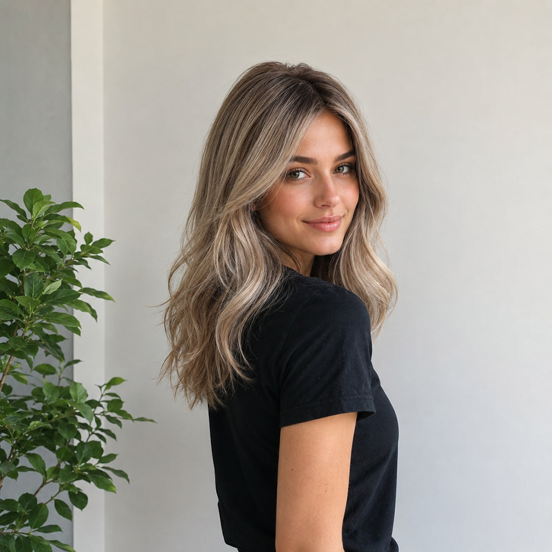 Alternate product view of Daisy synthetic wig, Rooted Blonde Short Wave
