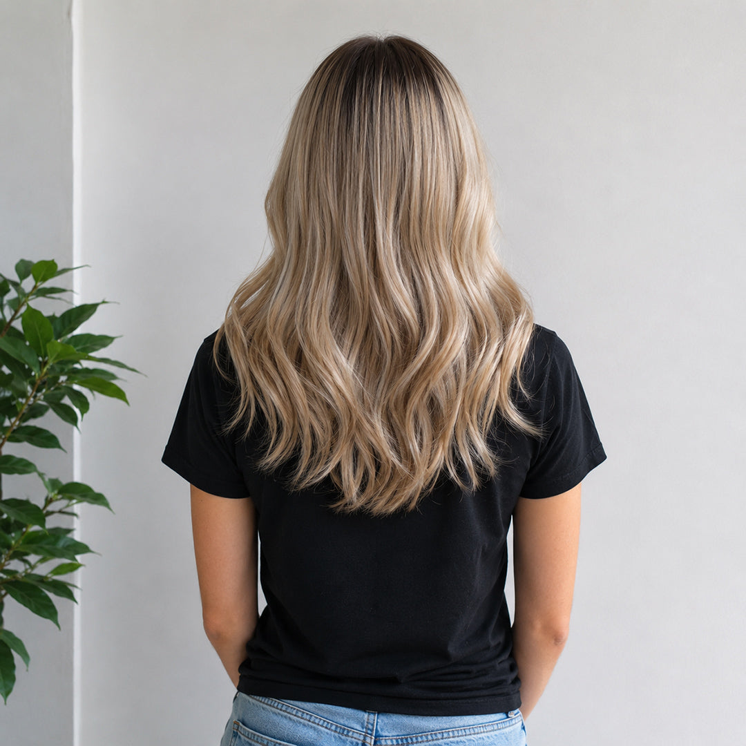 Daisy synthetic wig, Rooted Blonde Short Wave